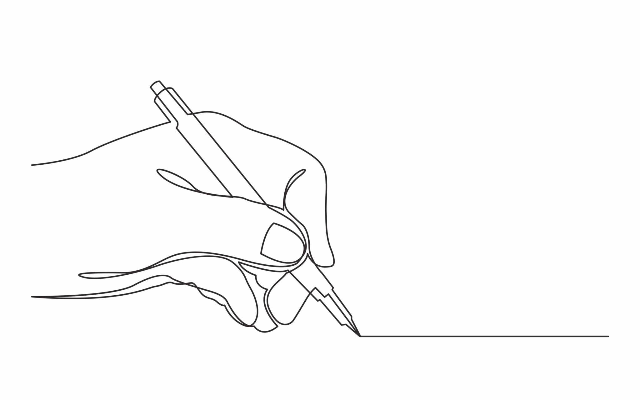 韓国のペンを持つ手の線画。
