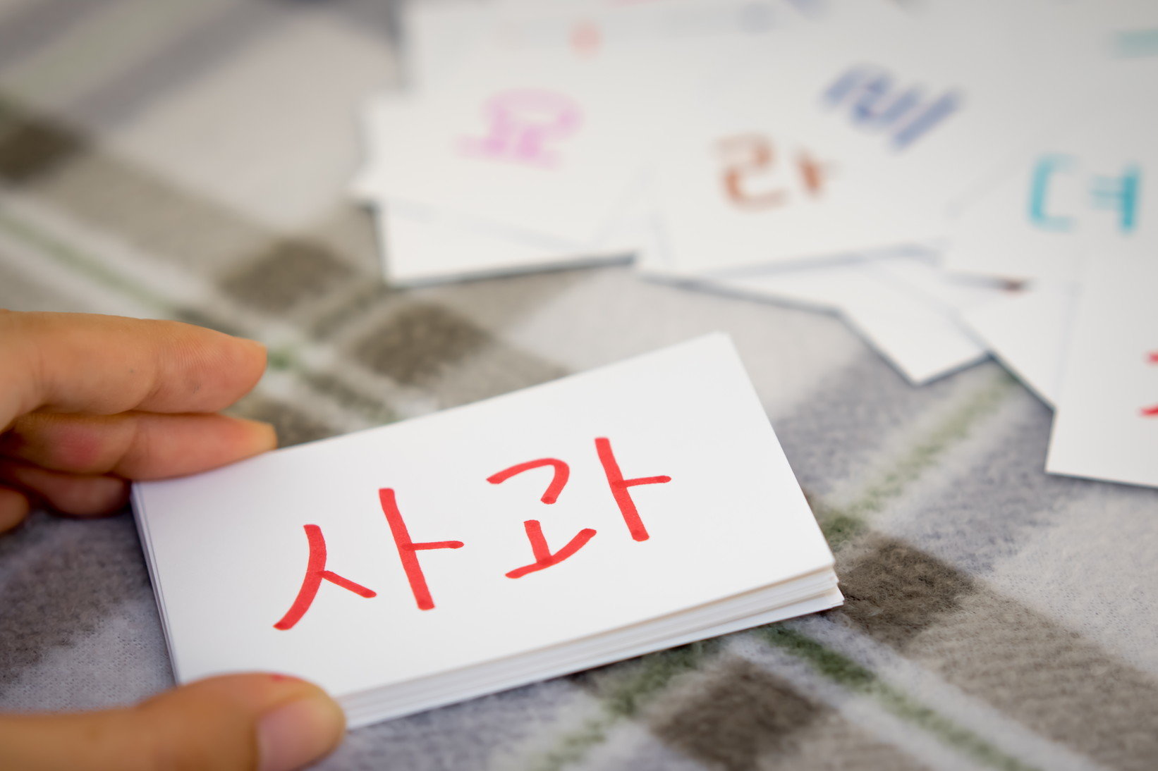 韓国と書かれた紙を持っている人。