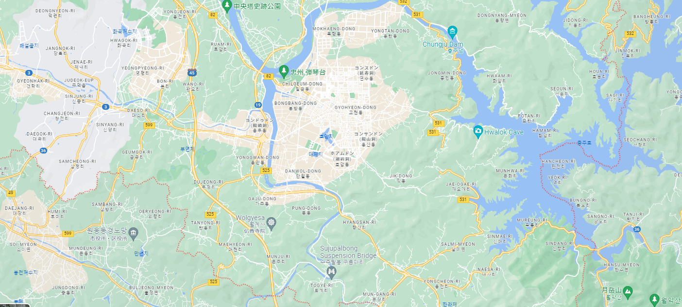 韓国、特に韓国の都市の位置を示す地図。