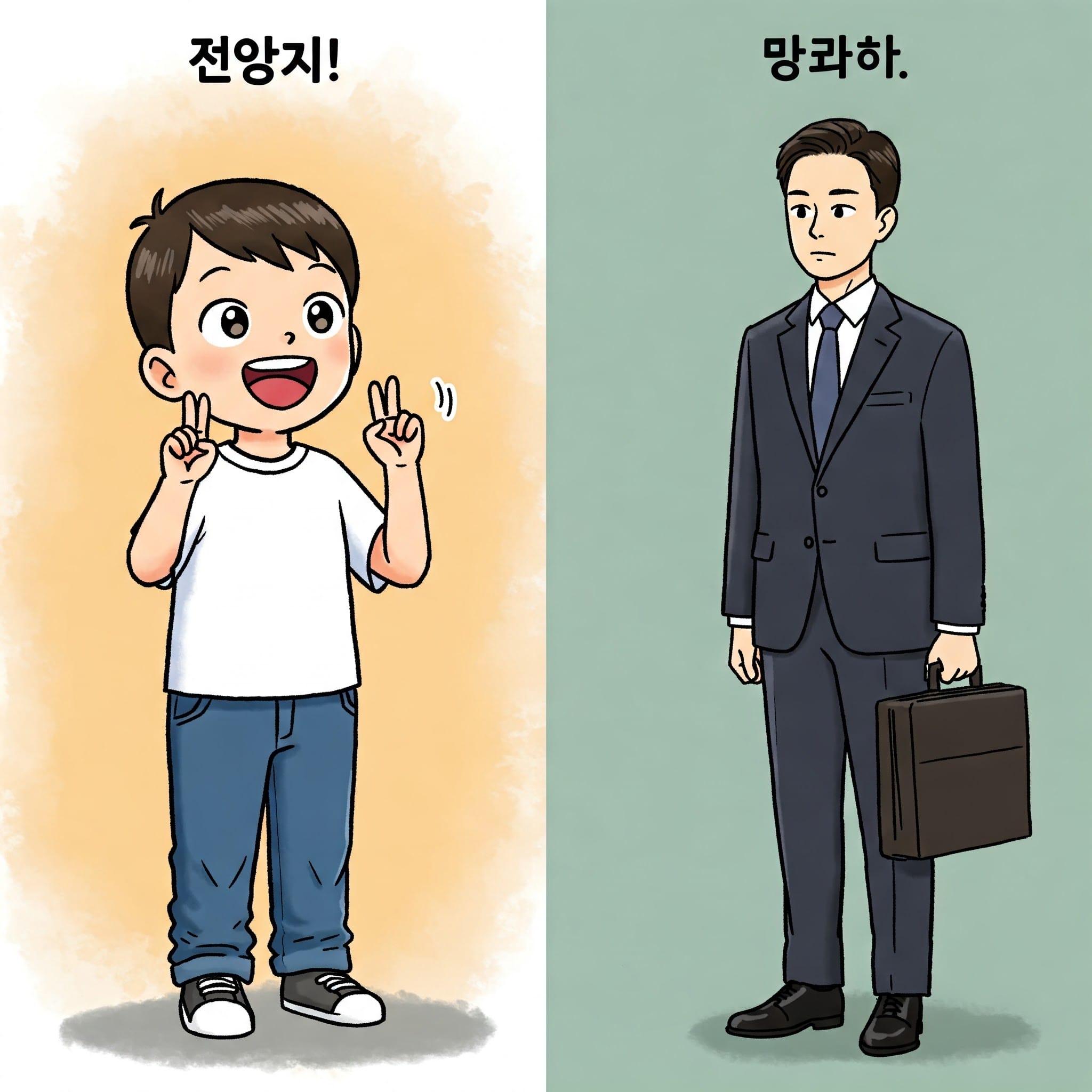 アッパとアボジの使い分けを示すイラスト（子供 vs 大人、家の中 vs 外）