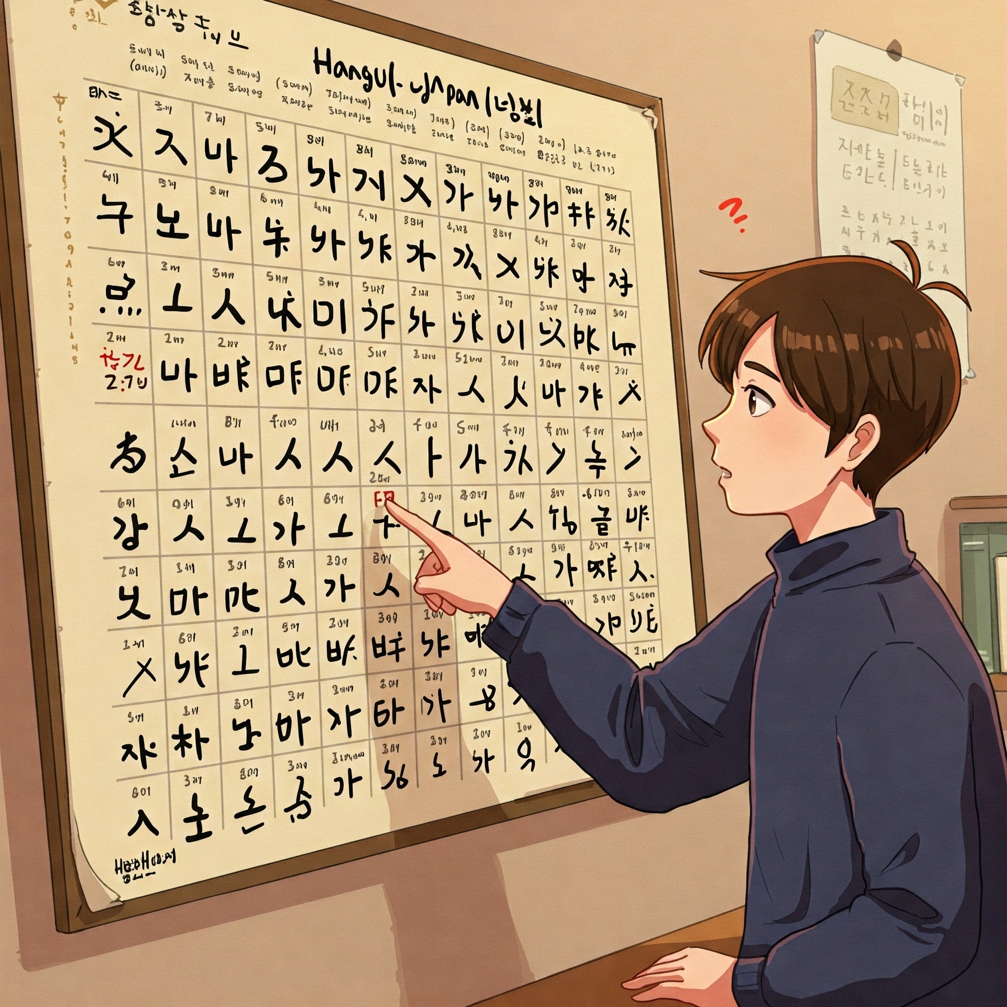 ハングルと日本語の五十音図が並んだイラスト