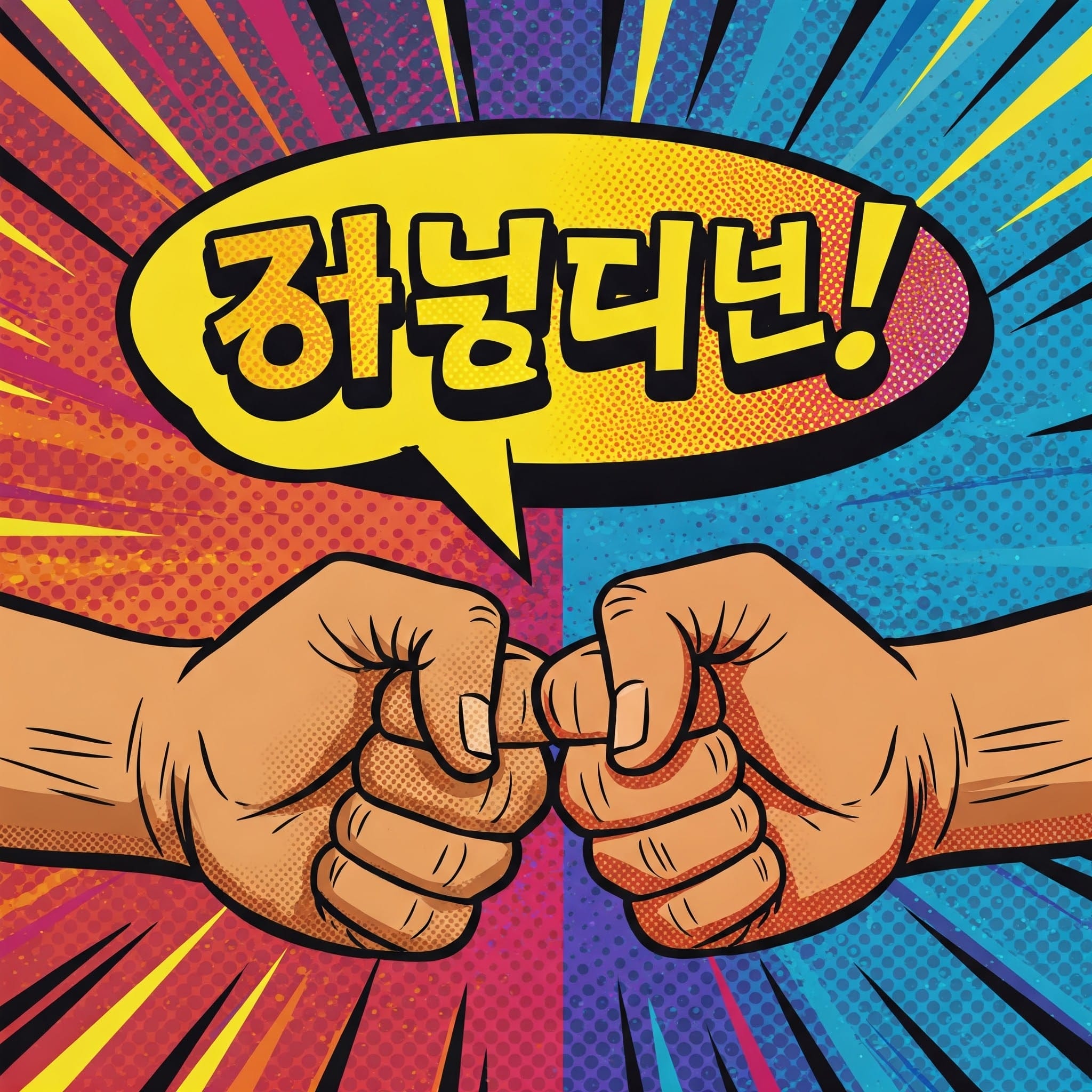 「화이팅!」と書かれた吹き出しと拳のイラスト