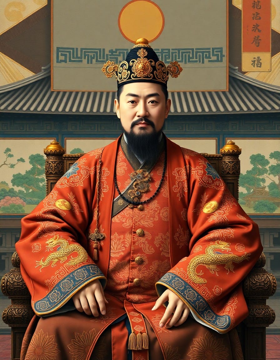 朝鮮王朝の初代王、太祖・李成桂の肖像画風イラスト
