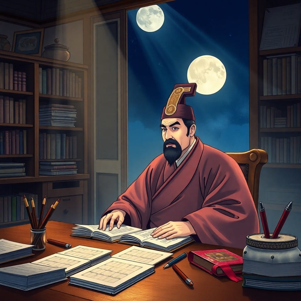 書斎で政務に励む正祖（または英祖）のイラスト