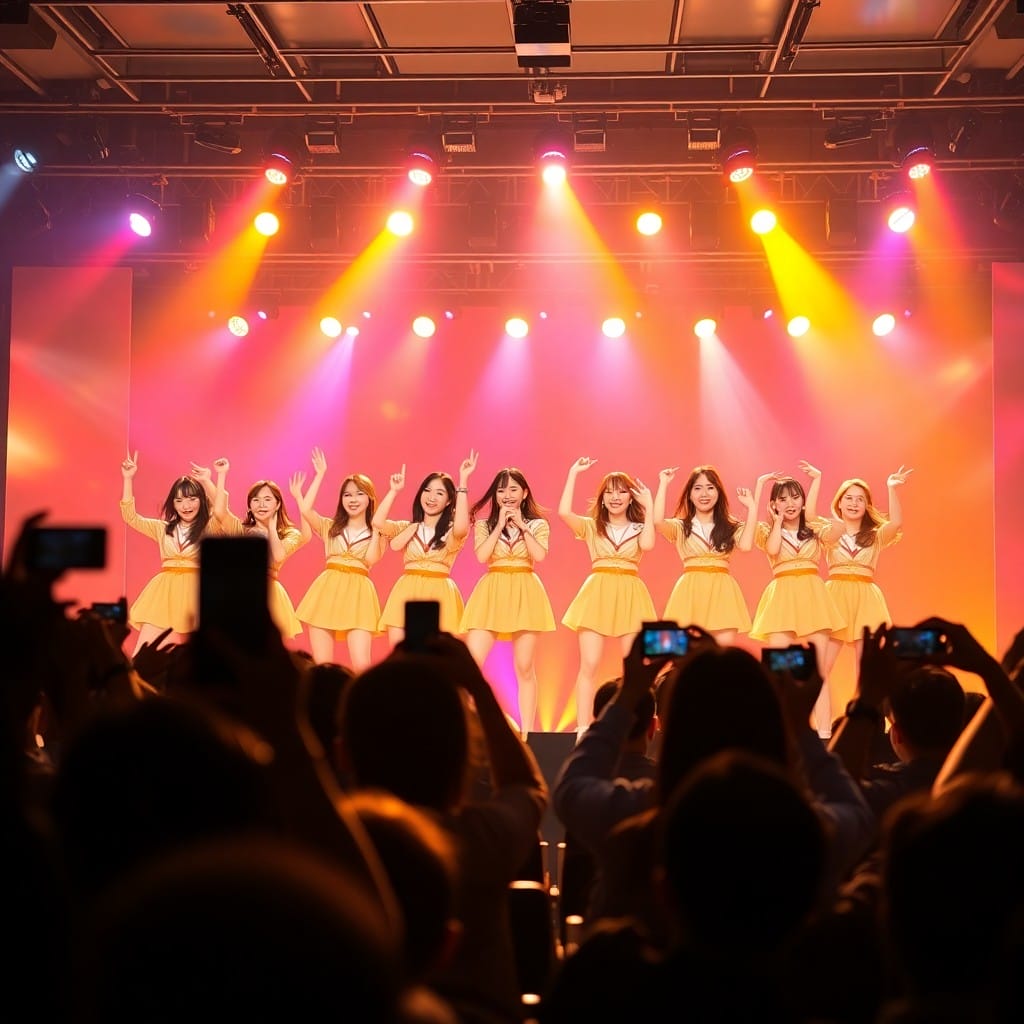 韓国の音楽番組でパフォーマンスする日本人メンバーを含むK-POPグループ