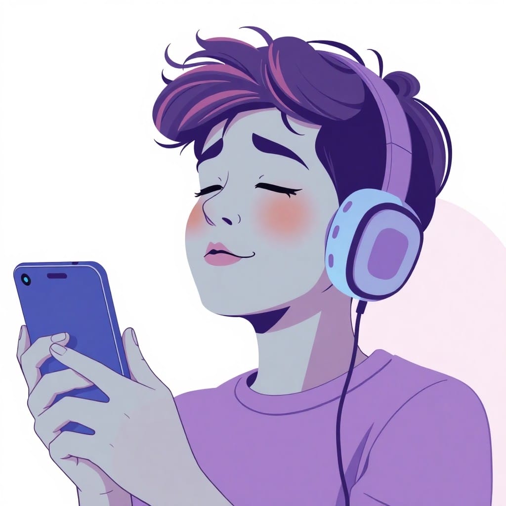 ヘッドフォンで音楽を聴く人のイラスト