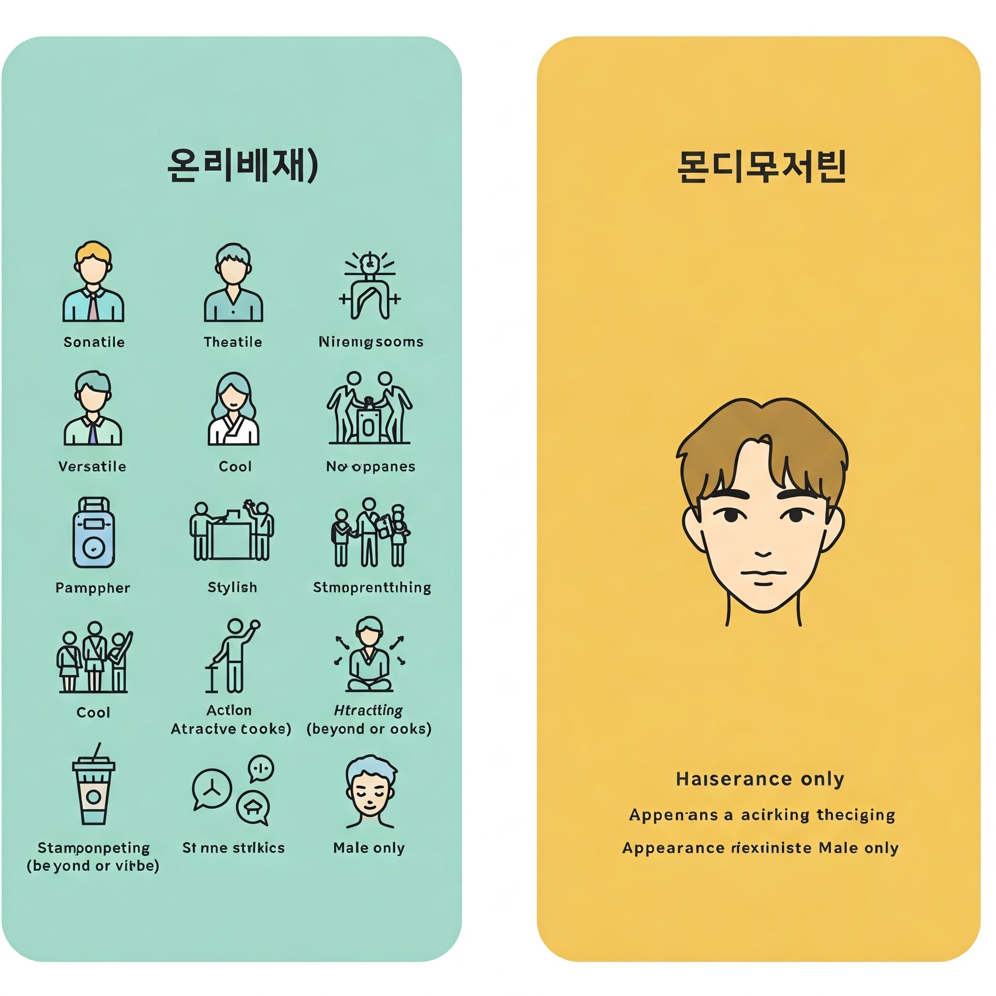 「멋있다」と「잘생겼다」の違いを比較するインフォグラフィック