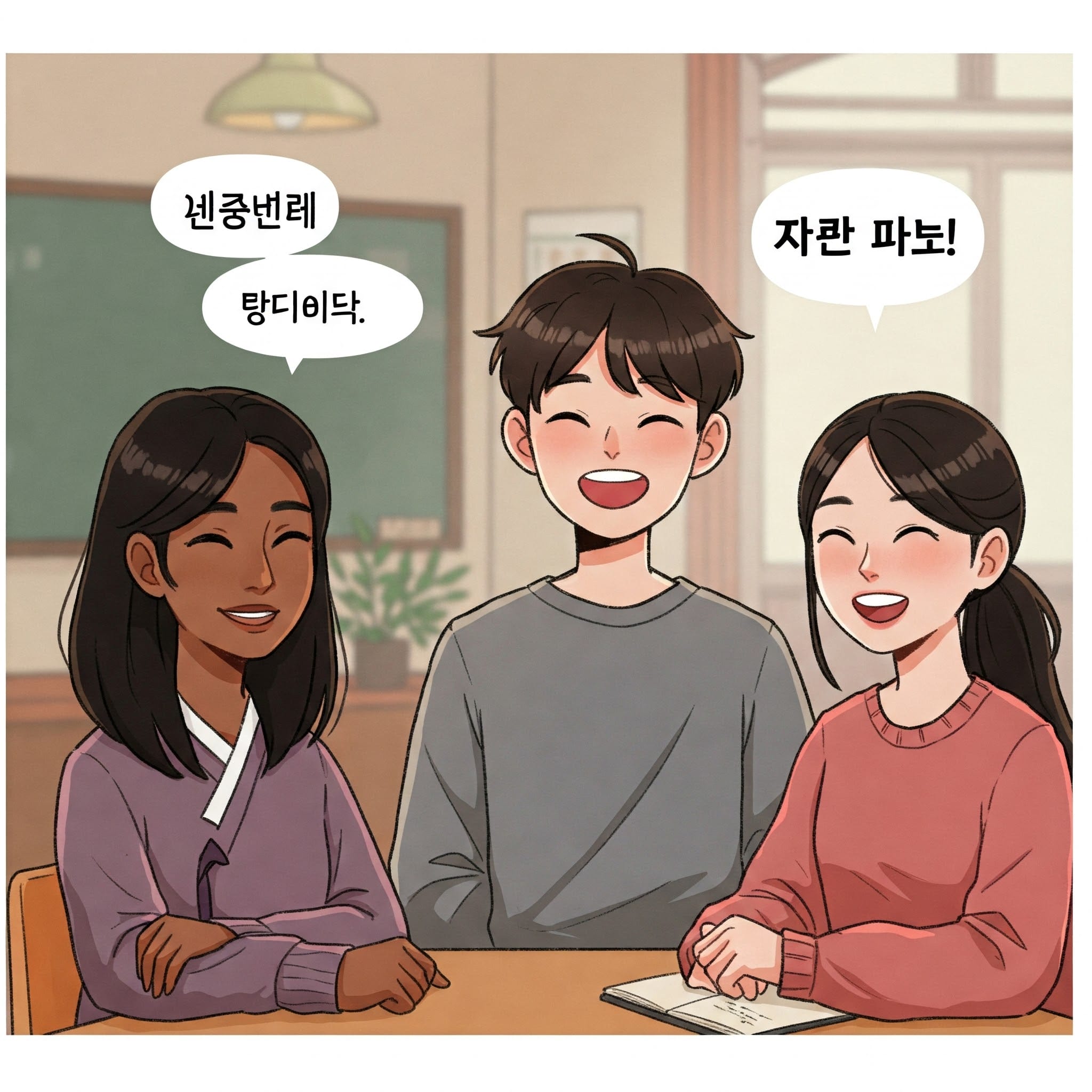 韓国語で自己紹介をしている人々のイラスト