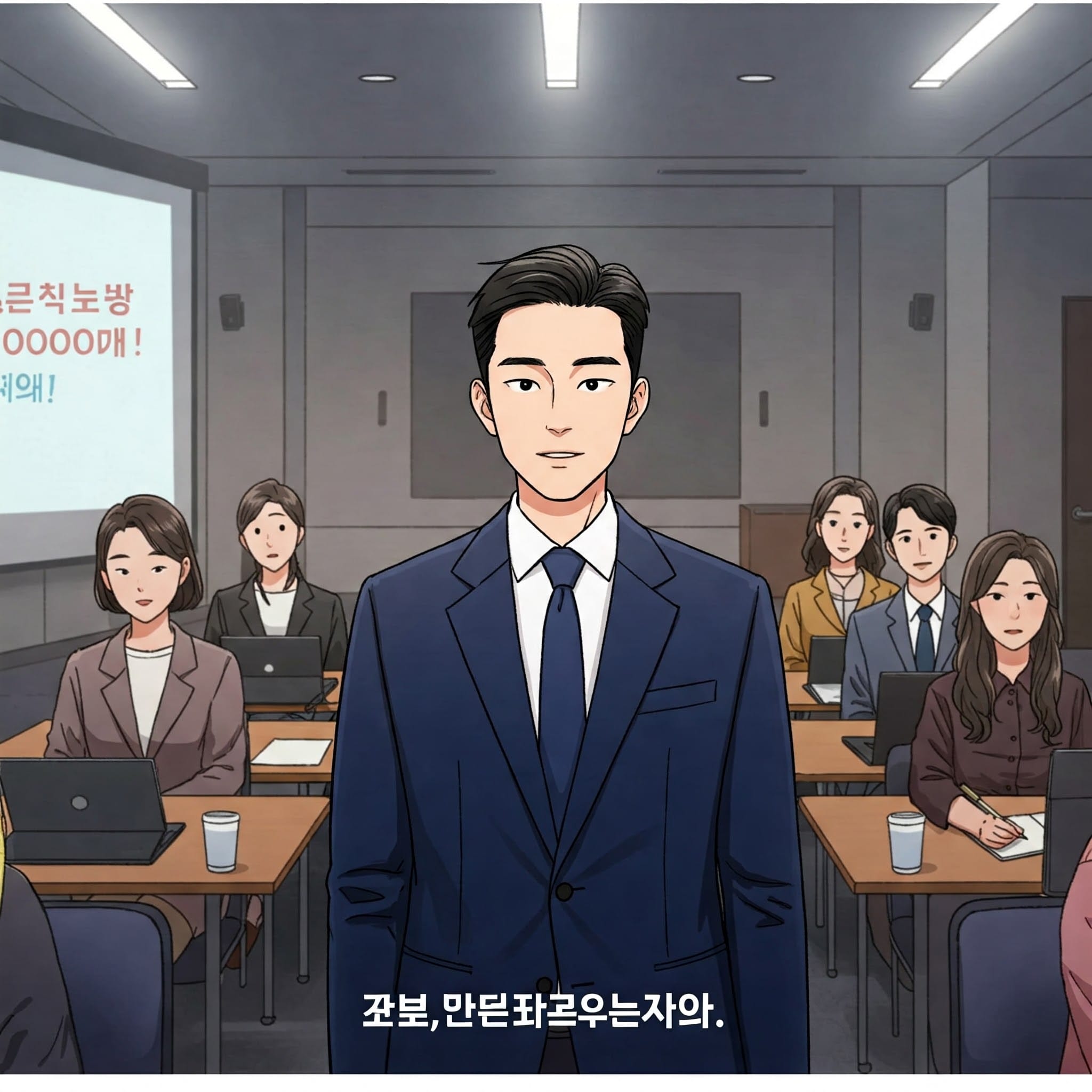 会議で丁寧に自己紹介する人のイラスト