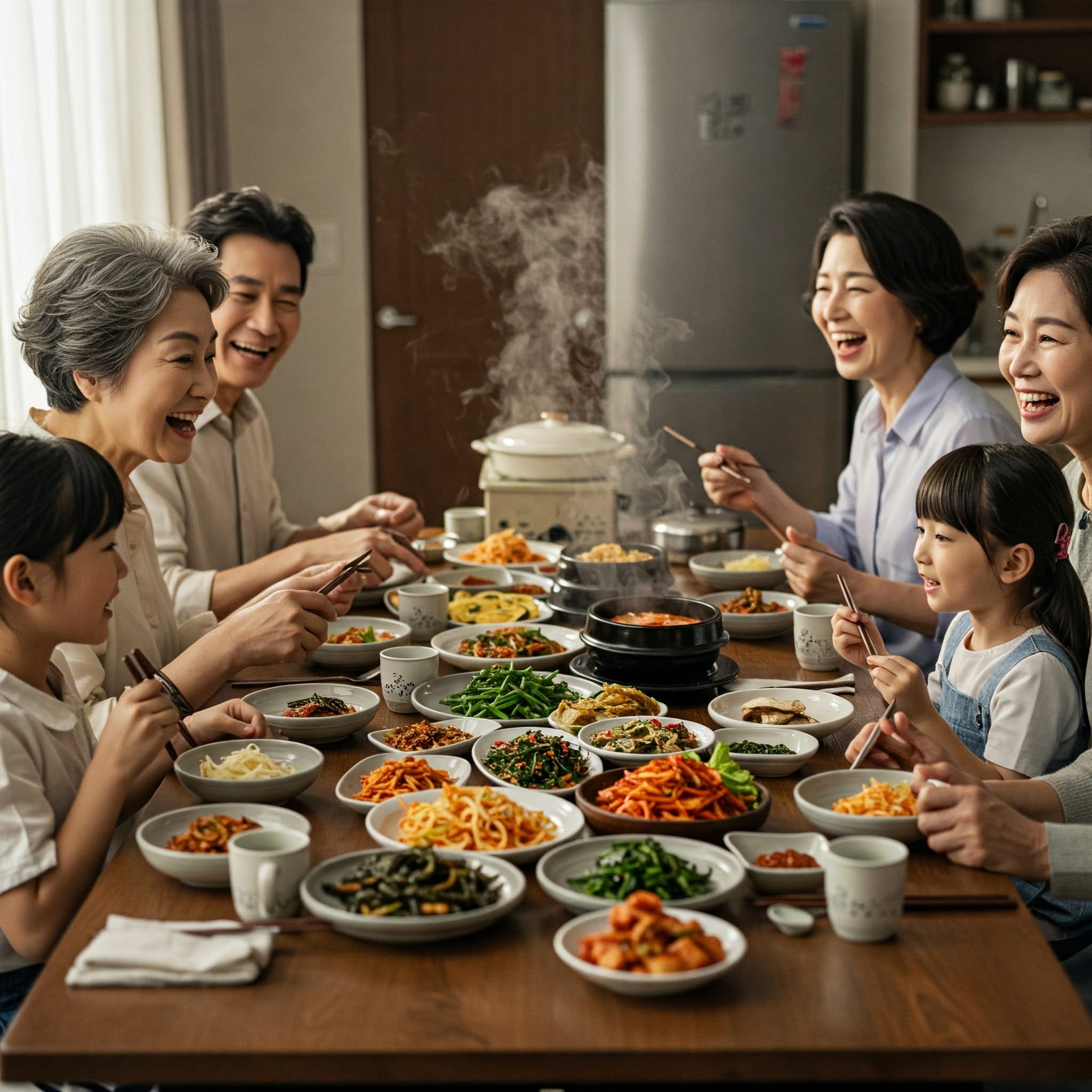 韓国の家族が食卓を囲む様子