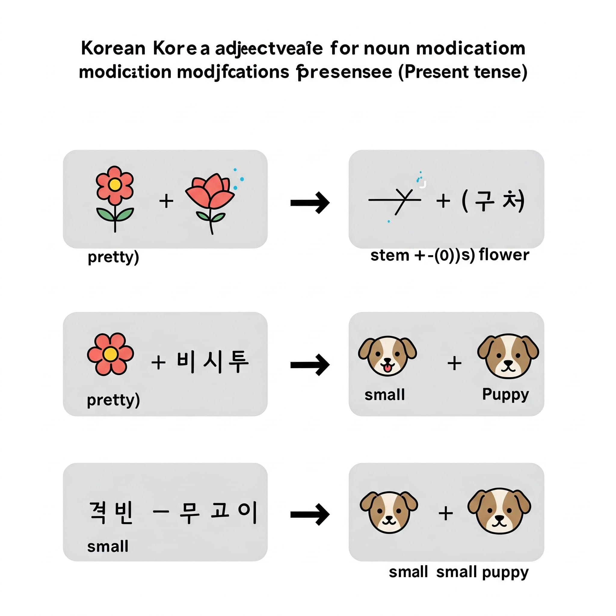 韓国語形容詞の連体形活用を説明するインフォグラフィック