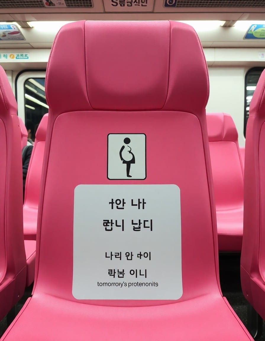韓国地下鉄のピンク色の妊産婦配慮席