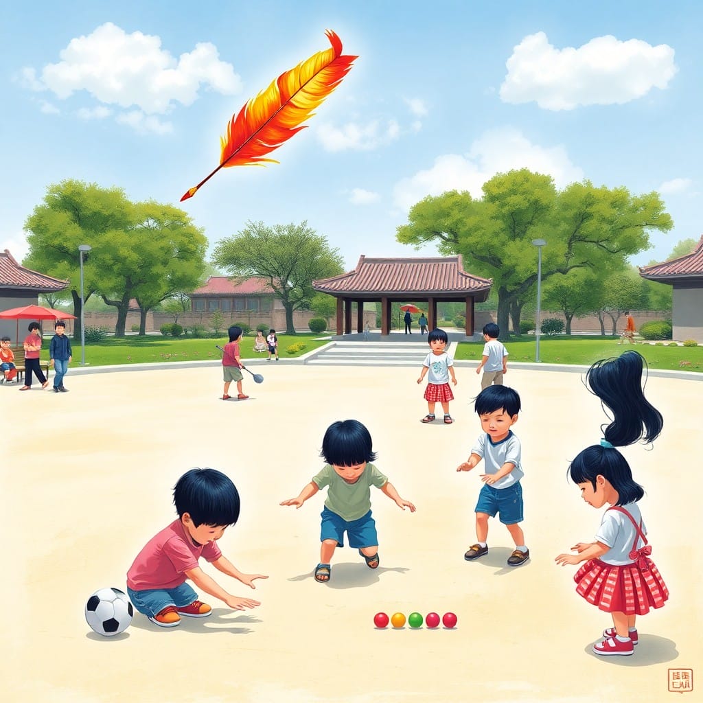 子供たちがチェギチャギやタッチチギで遊んでいる様子