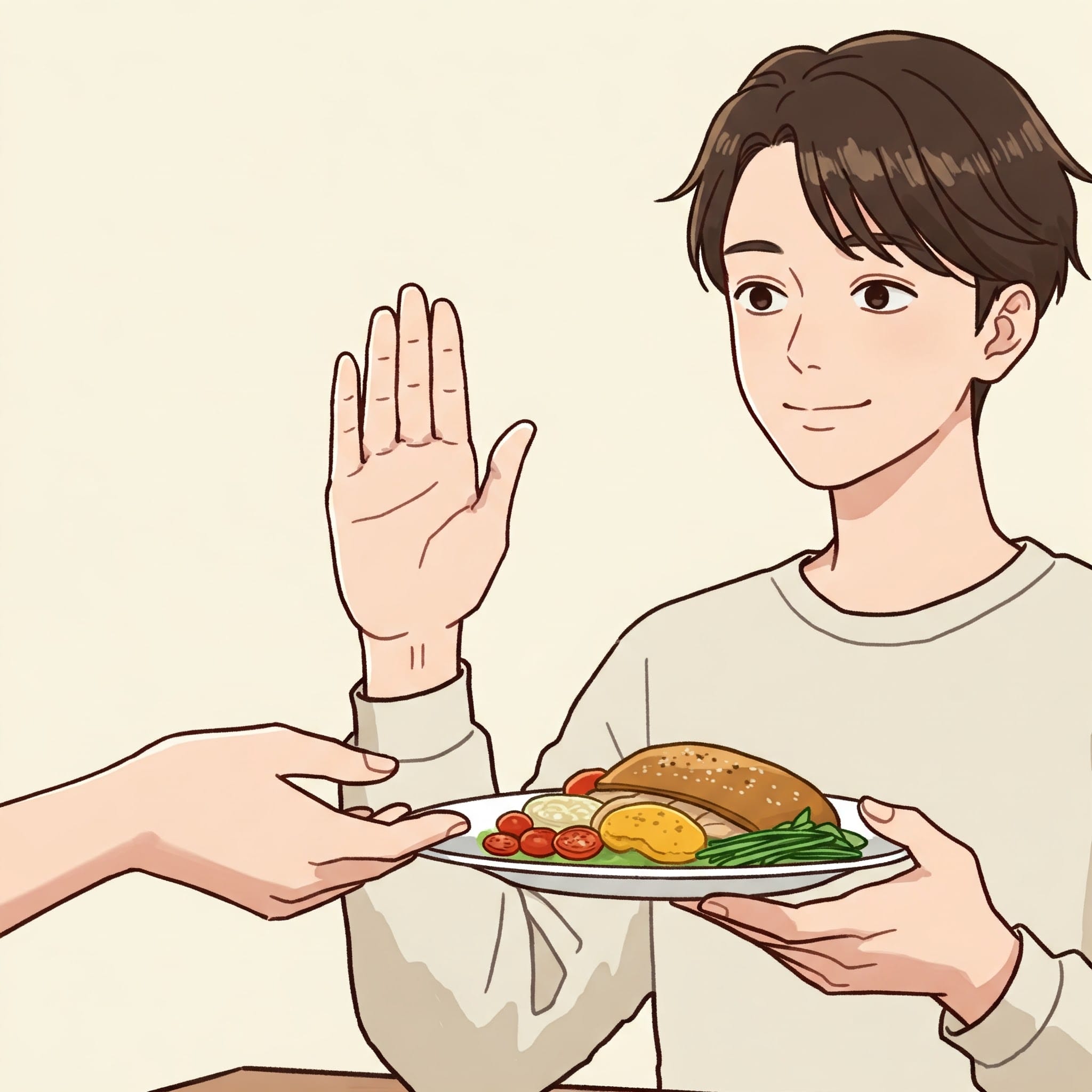 手のひらを見せて丁寧に断っているイラスト
