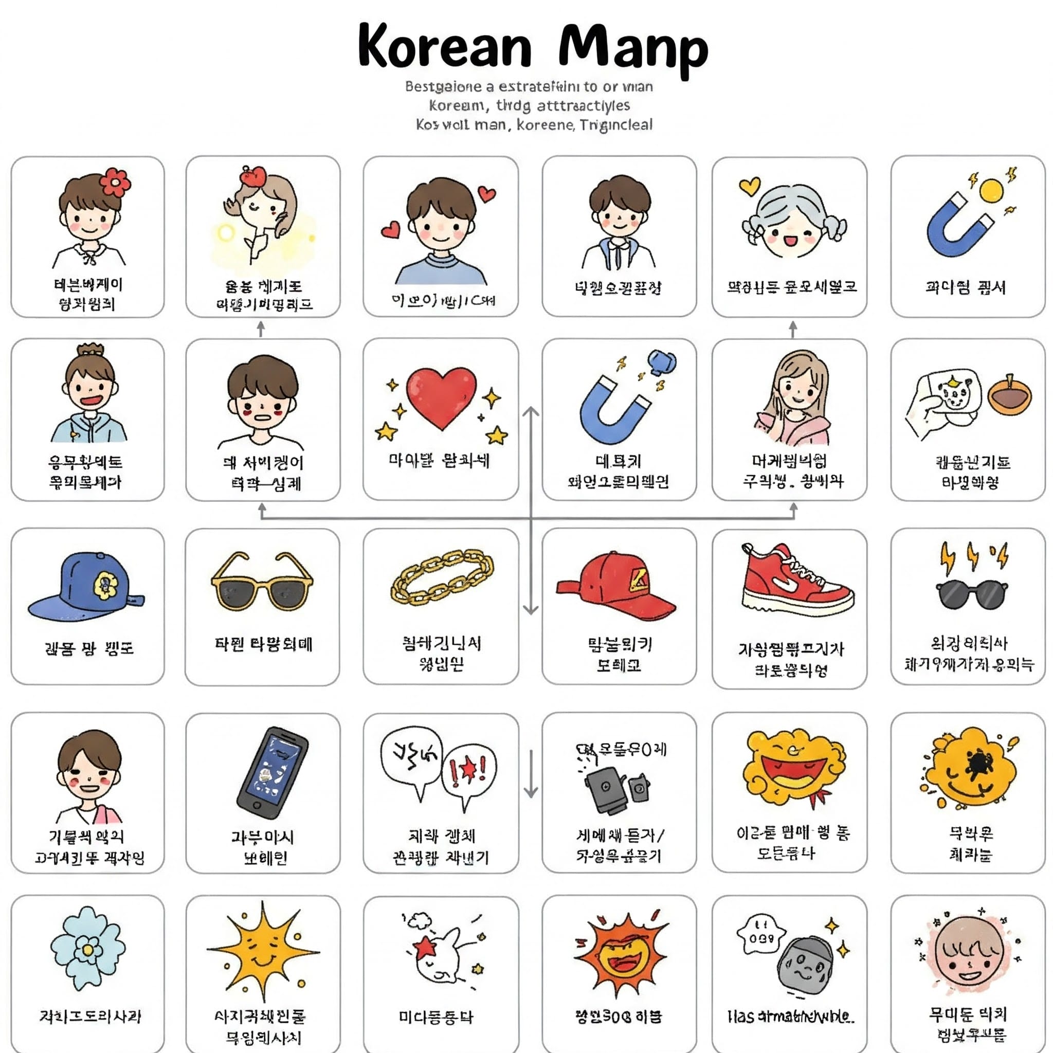 꽃미남, 훈남, 매력있다, 시크하다など「かっこいい」関連表現のマインドマップ