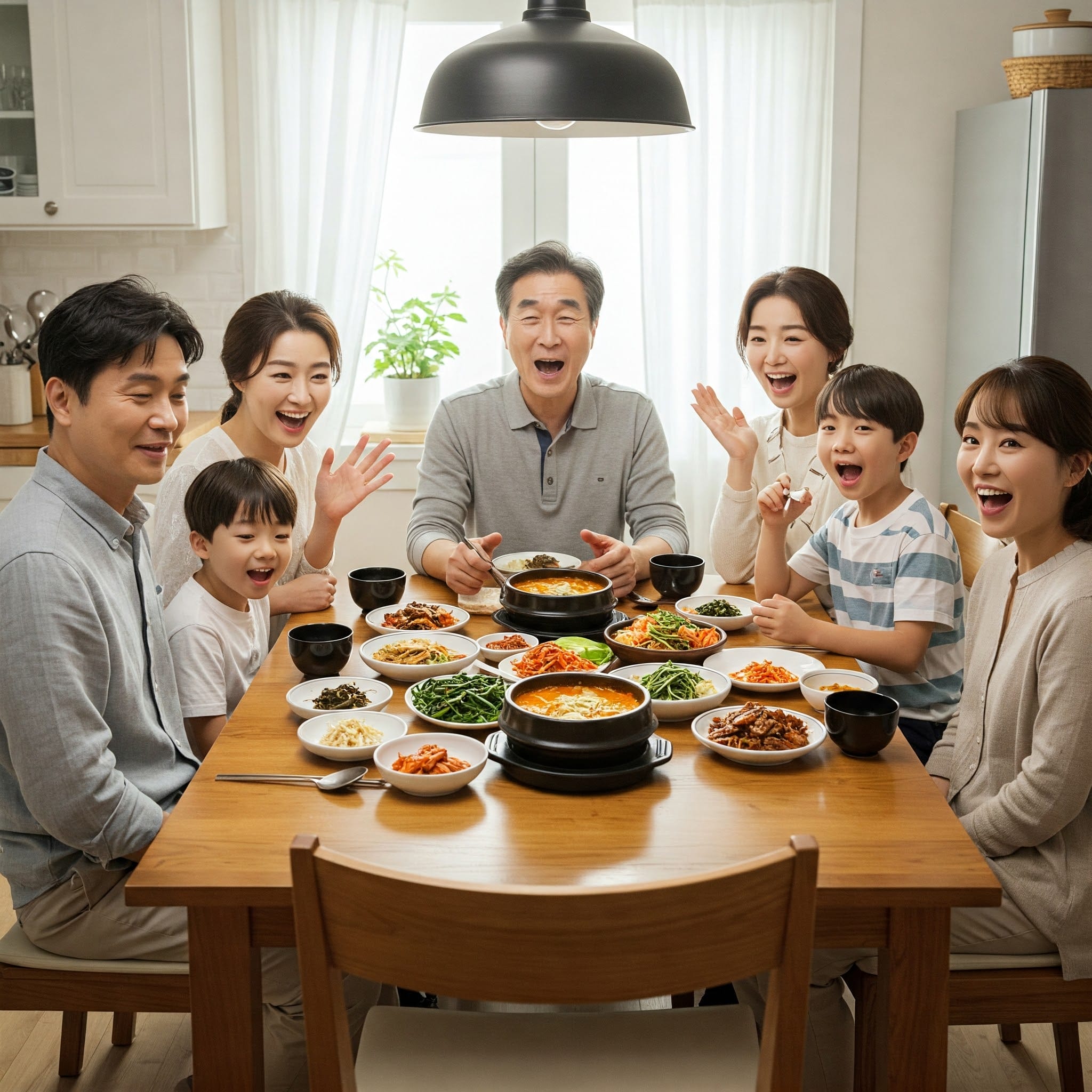 食卓を囲む韓国人家族