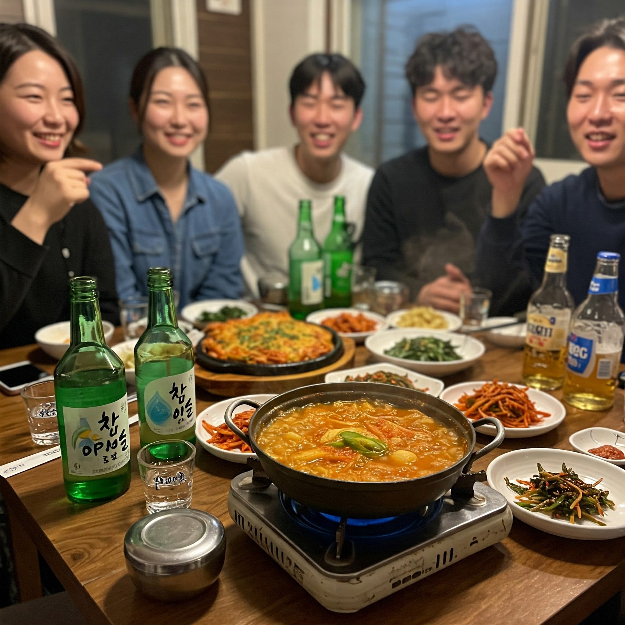 カジュアルなバーで談笑する若い世代の韓国人たち