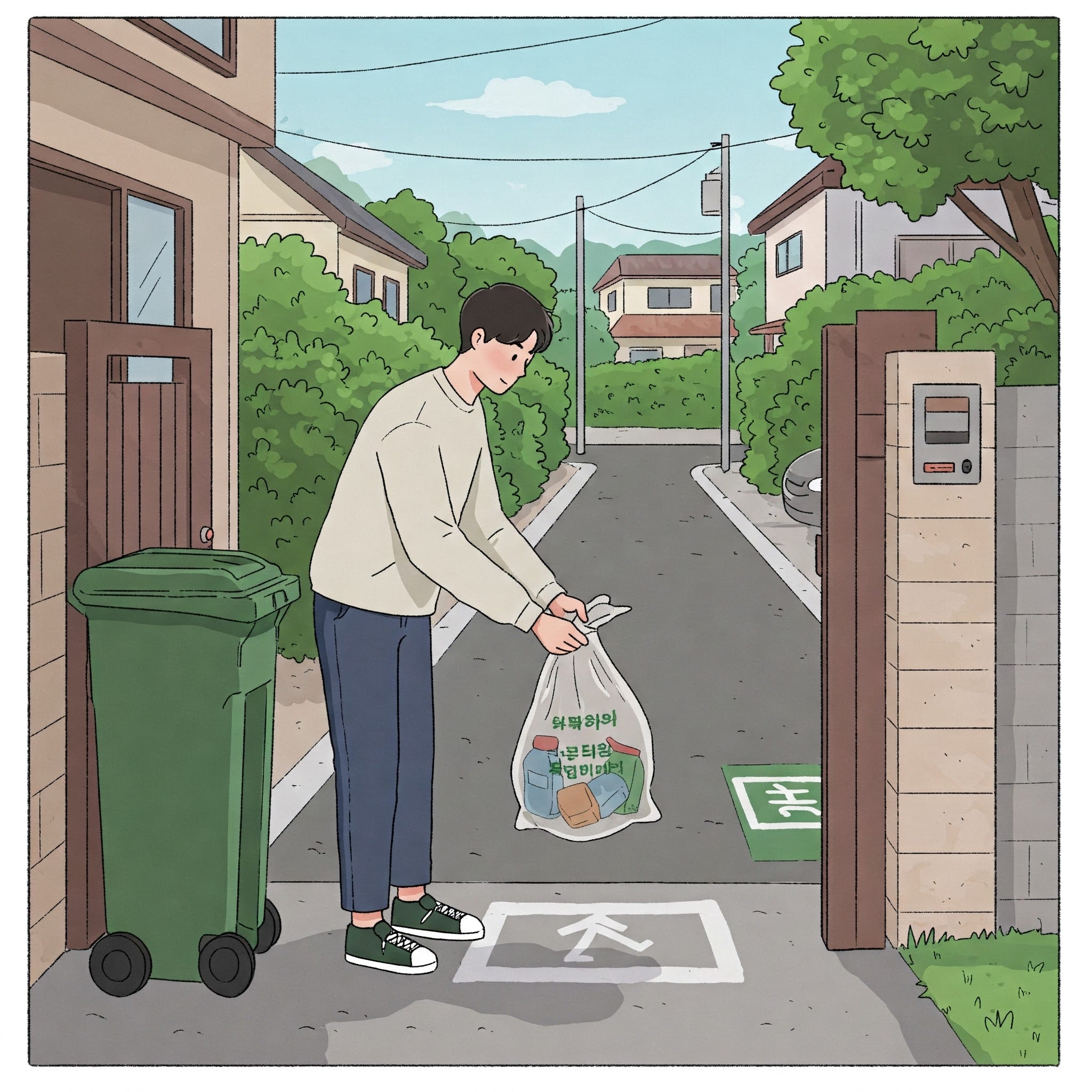 家の前にゴミ袋を出している人
