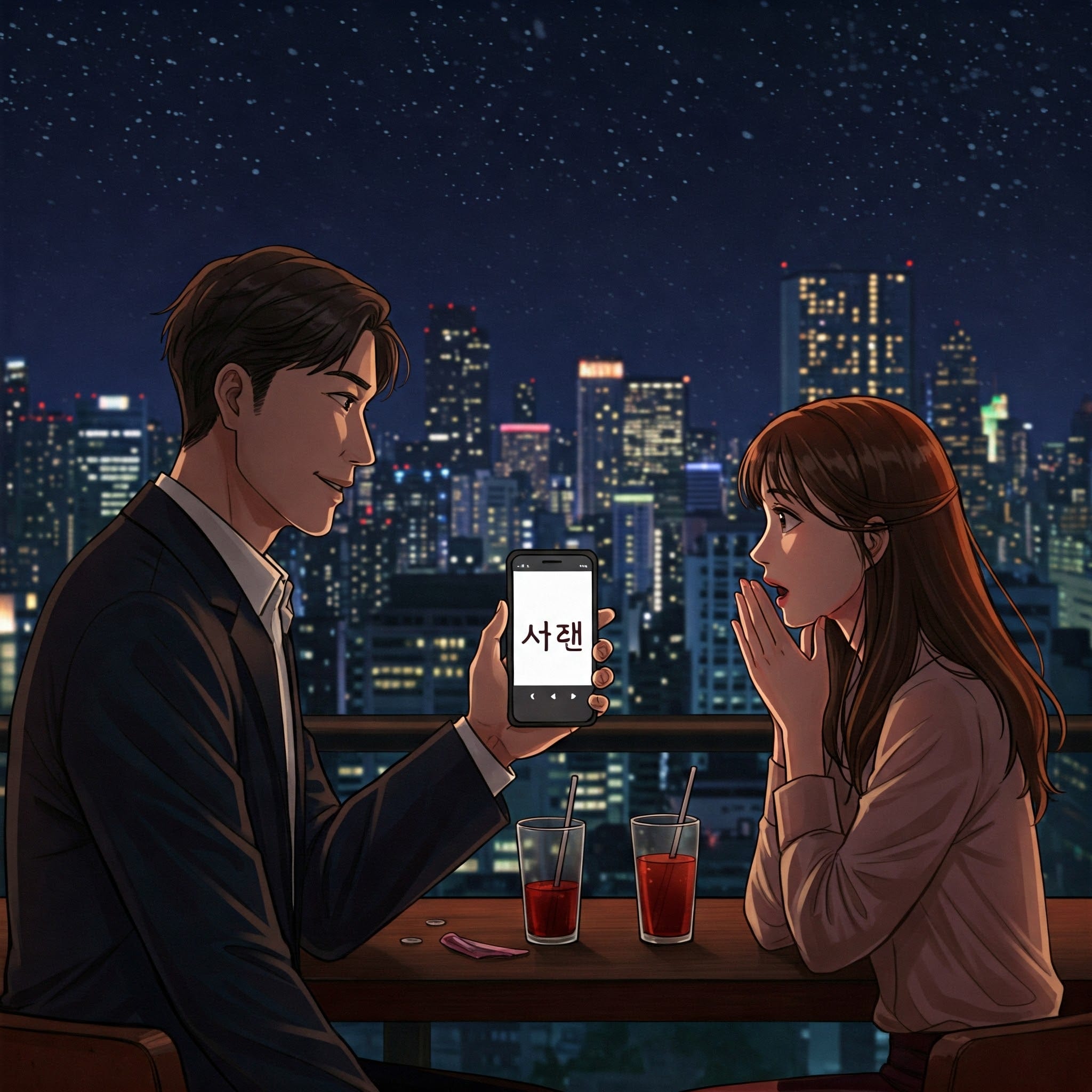 男女が告白しているロマンチックなシーンのイラスト