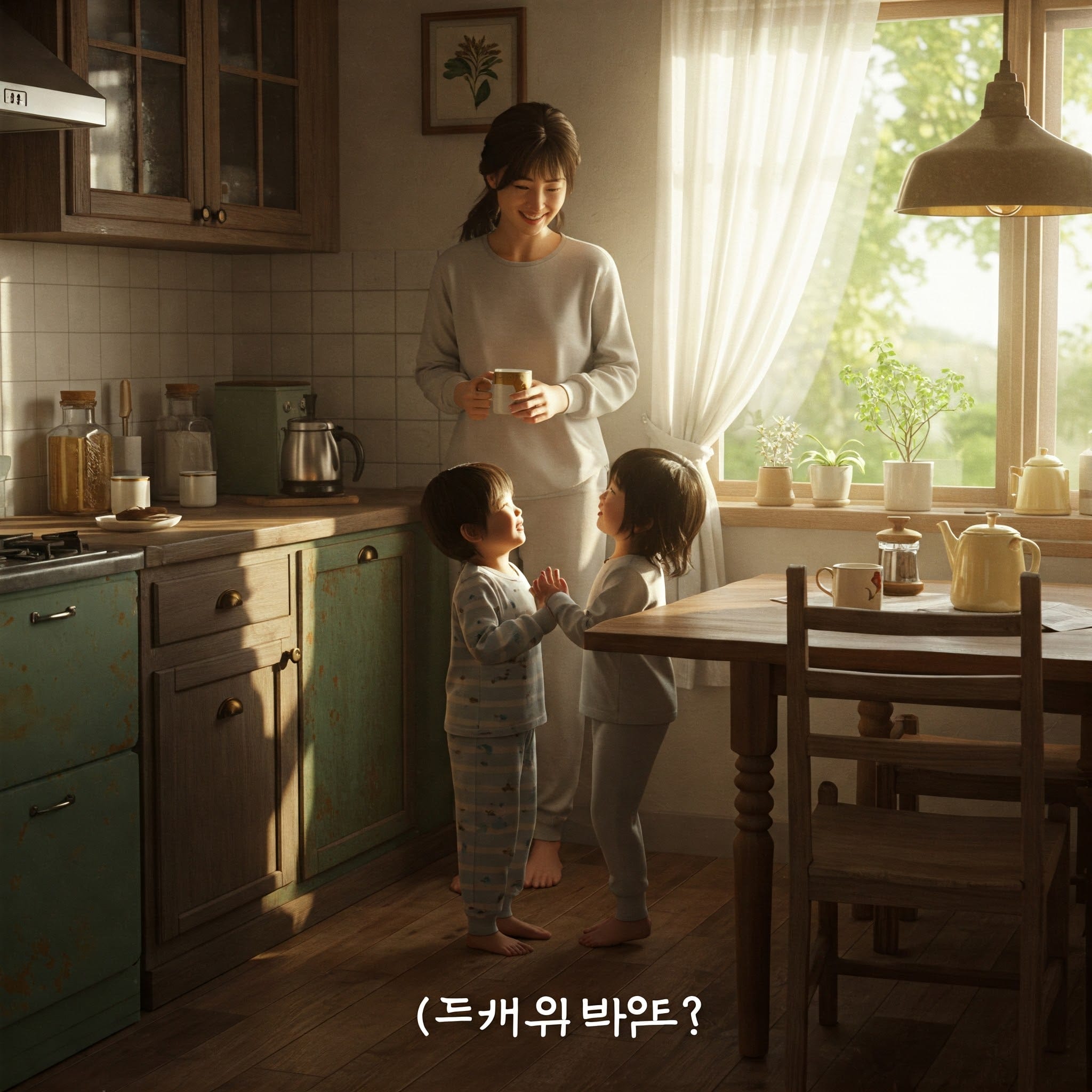 家庭で挨拶する子供と親