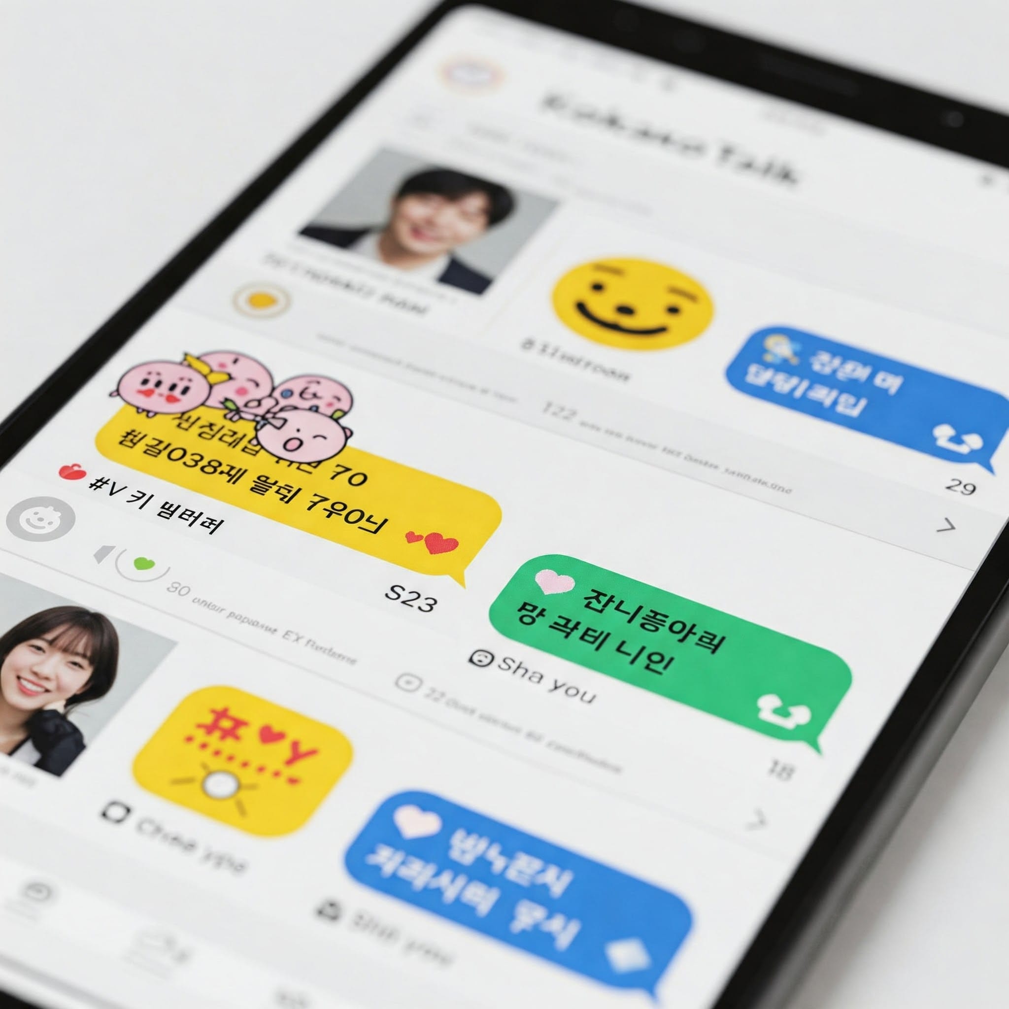 スマホ画面に韓国語のスラングが表示されているイラスト
