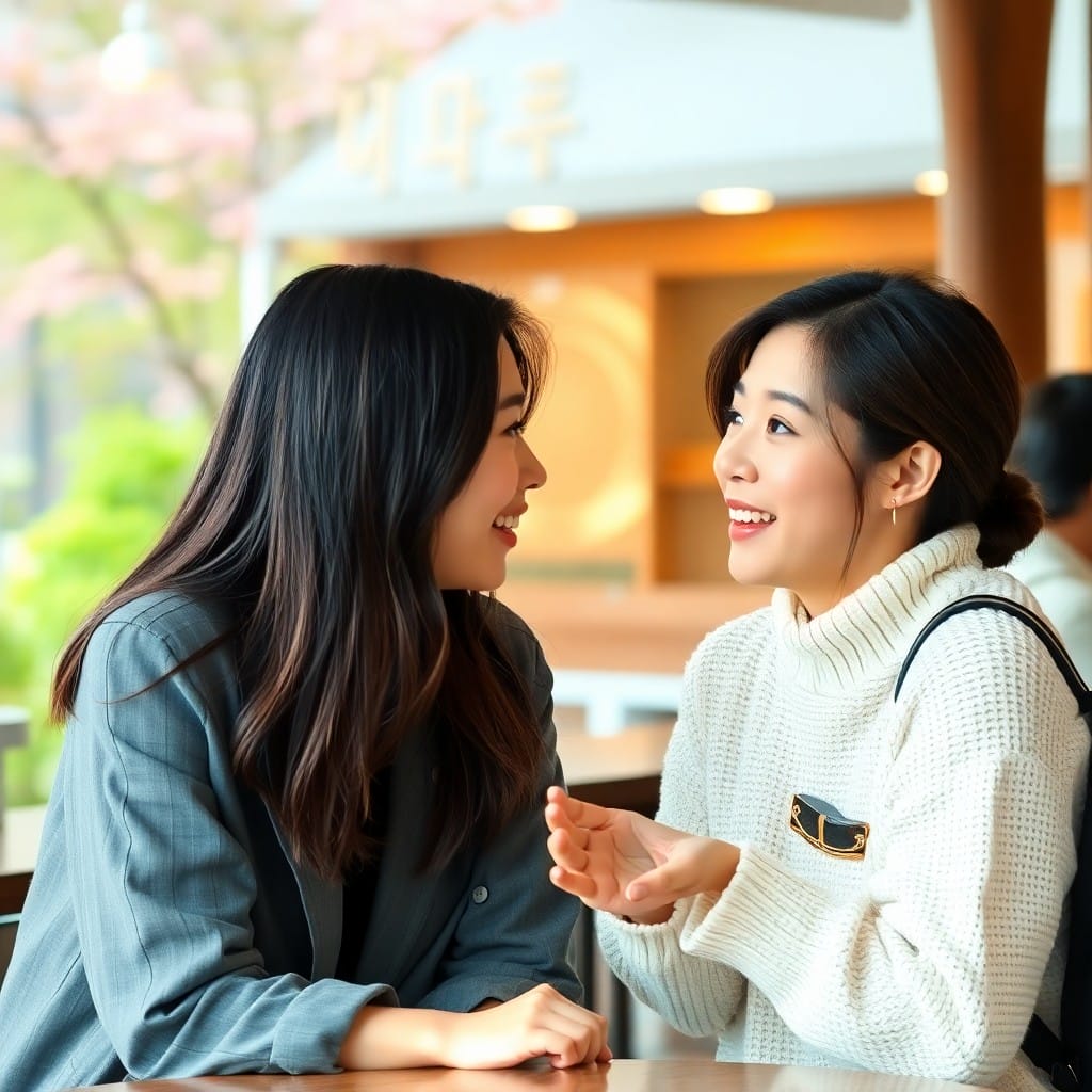 カフェで向かい合って楽しそうに会話する二人
