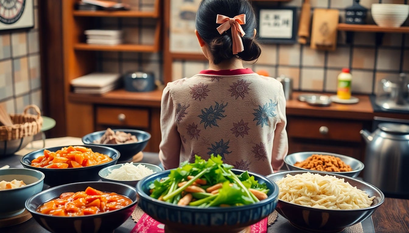温かい湯気が立つ手作りの韓国料理(キムチチゲなど)