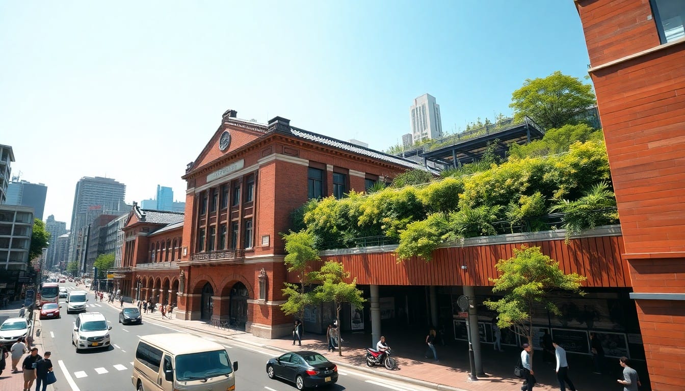 歴史的な文化駅ソウル284と現代的なソウル路7017が共存する風景
