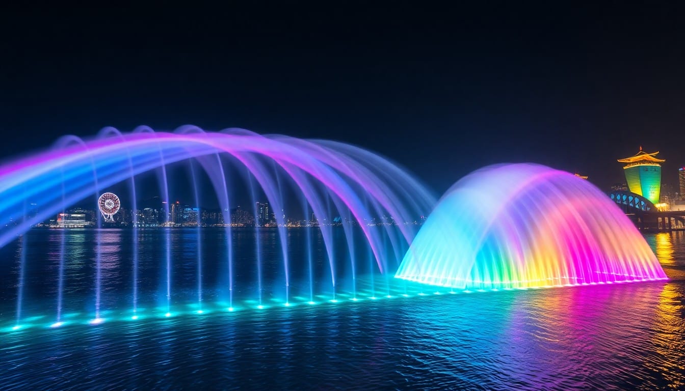 盤浦大橋の月光レインボー噴水の美しい夜景