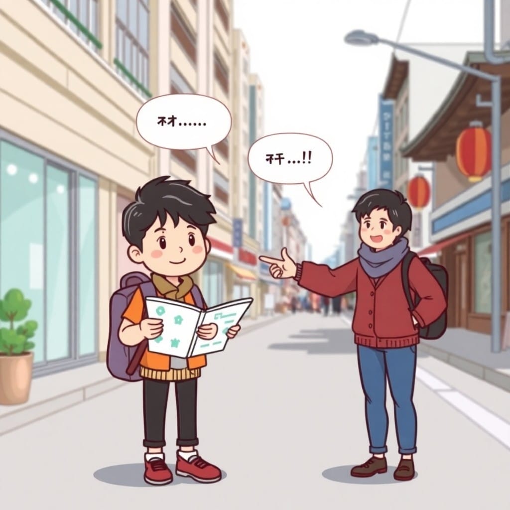 韓国で道を尋ねる観光客と教える地元の人