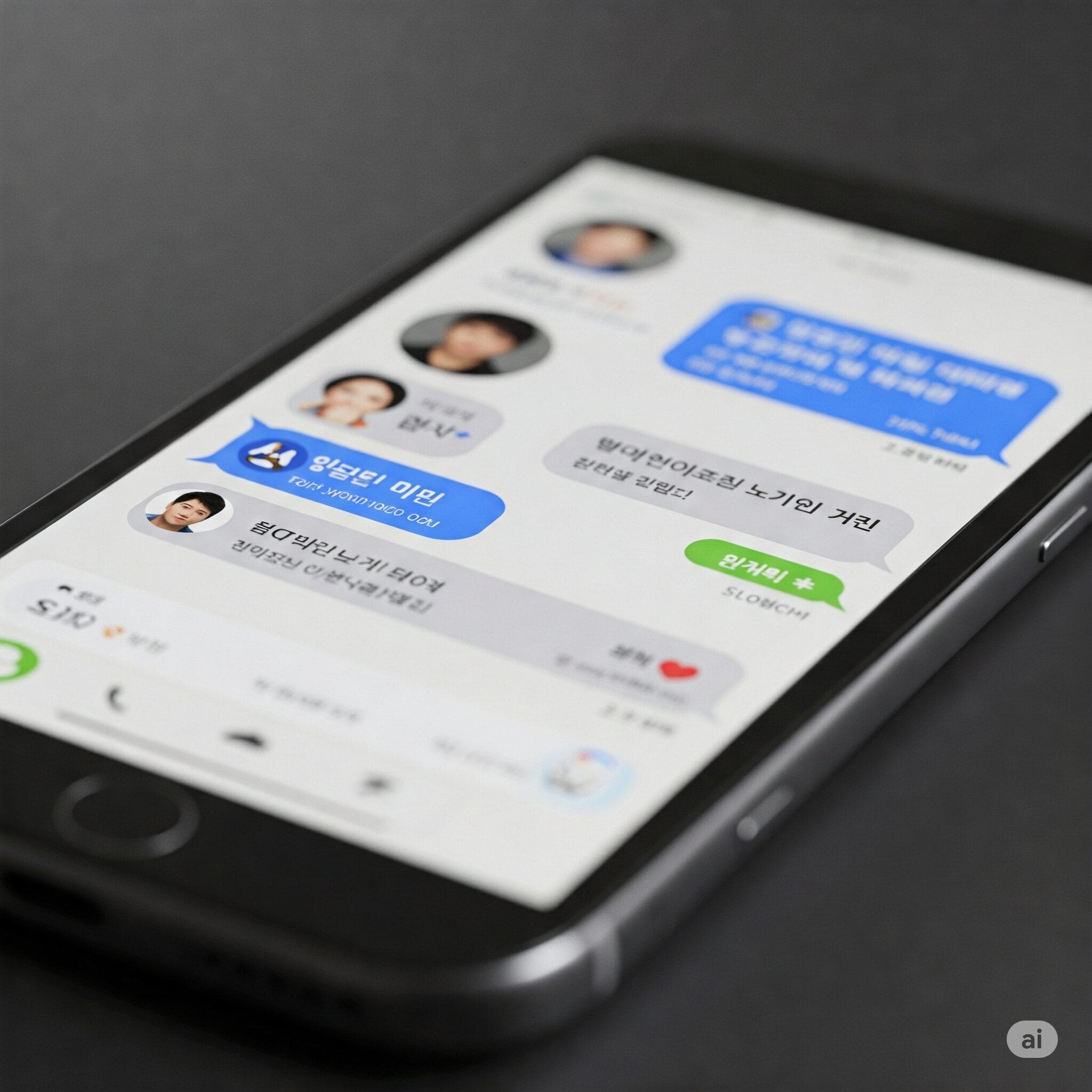 スマートフォンに表示された韓国語のチャット画面。「응응! 완전 좋아!」というメッセージが強調されている。