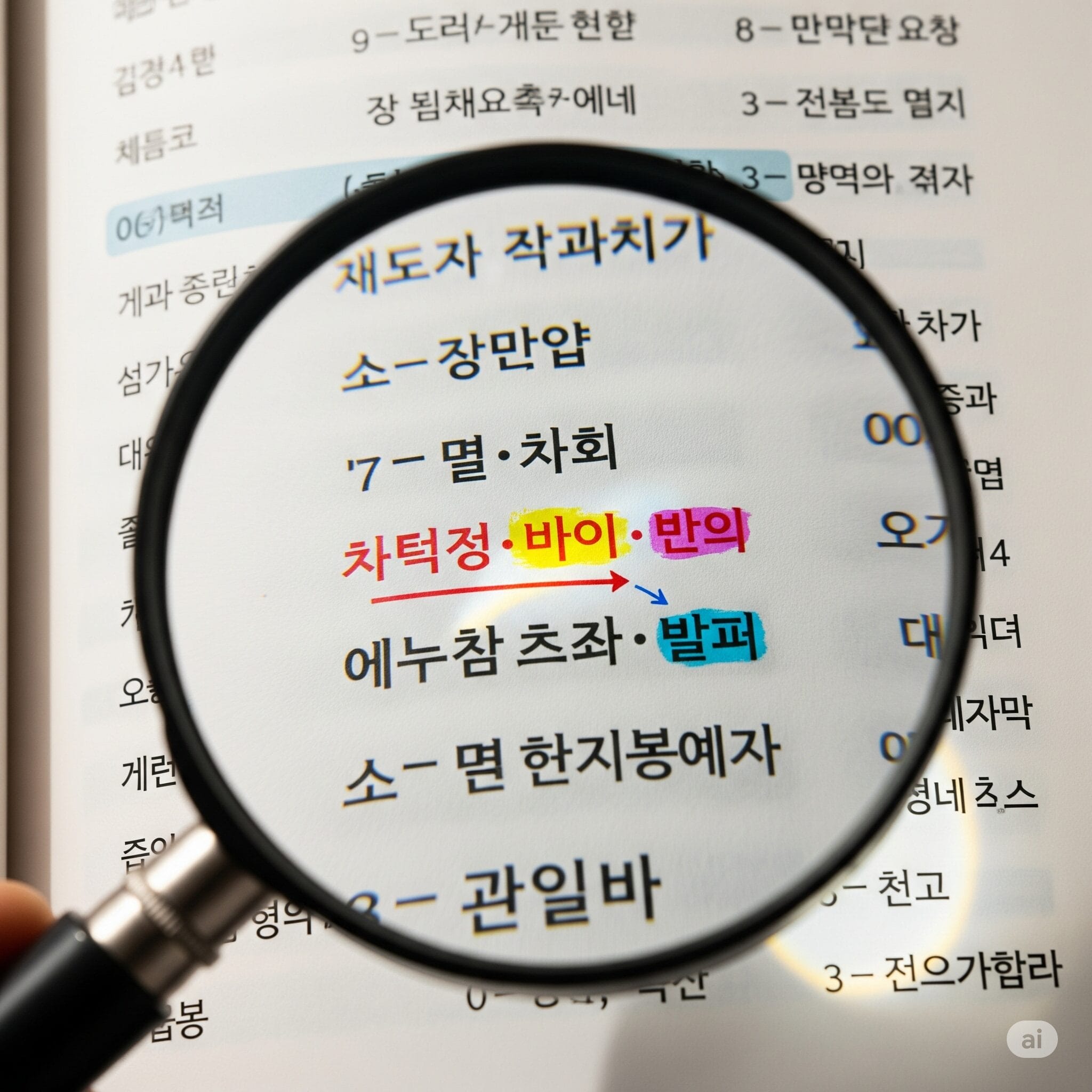 韓国語の辞書と虫眼鏡でㄹ変則活用を説明するイラスト