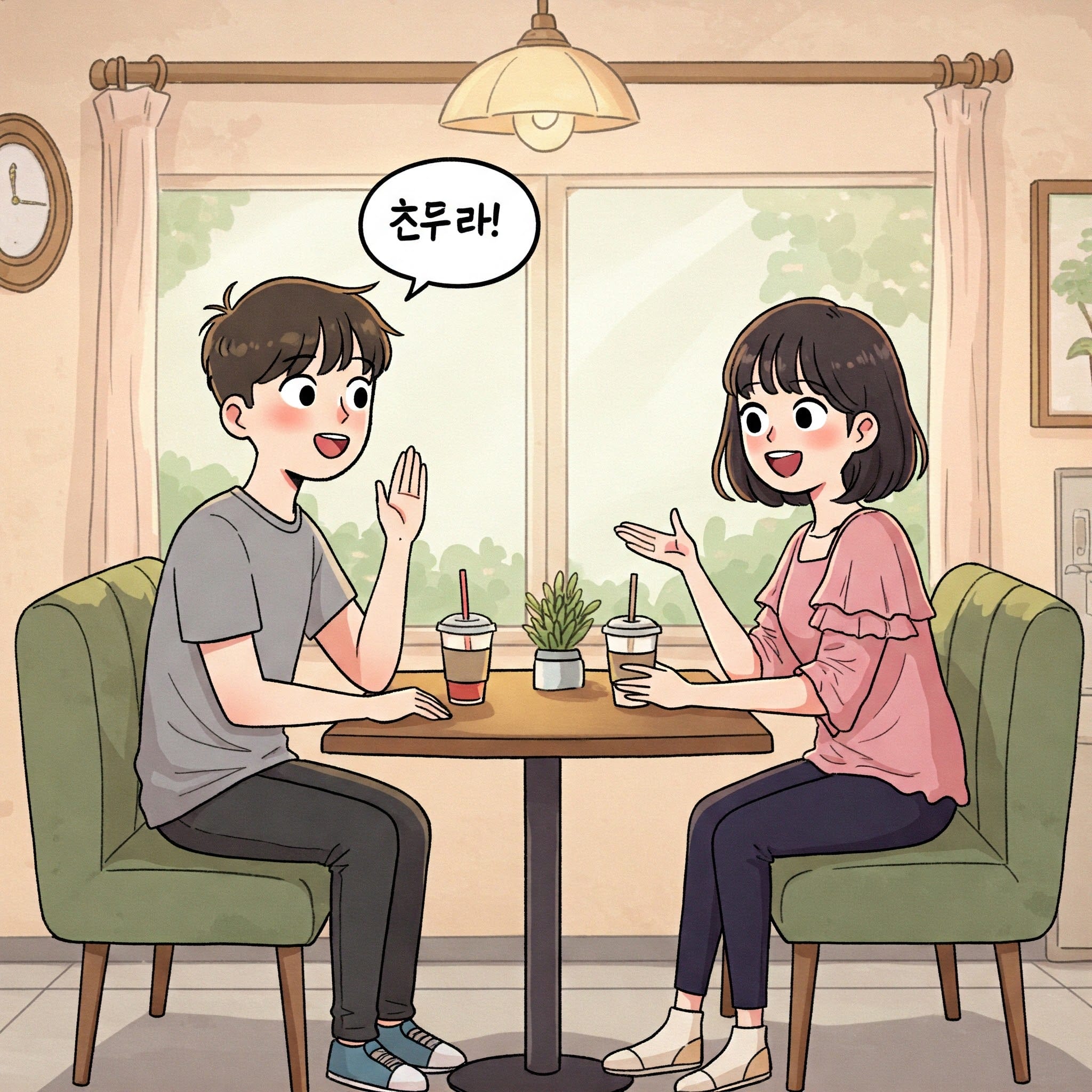 カフェで話す友人たちのイラスト