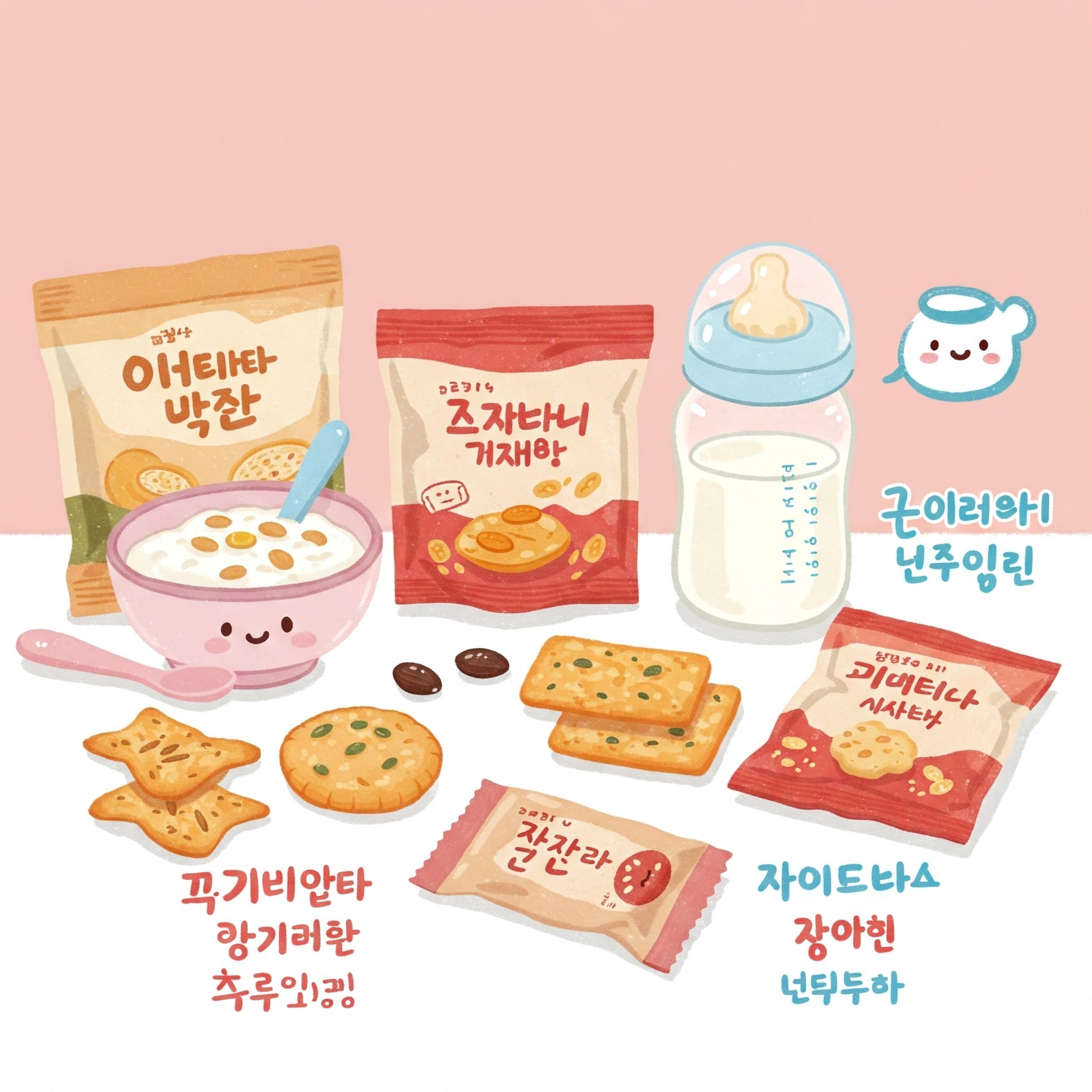 お粥やクラッカーなど幼児食と韓国語の赤ちゃん言葉
