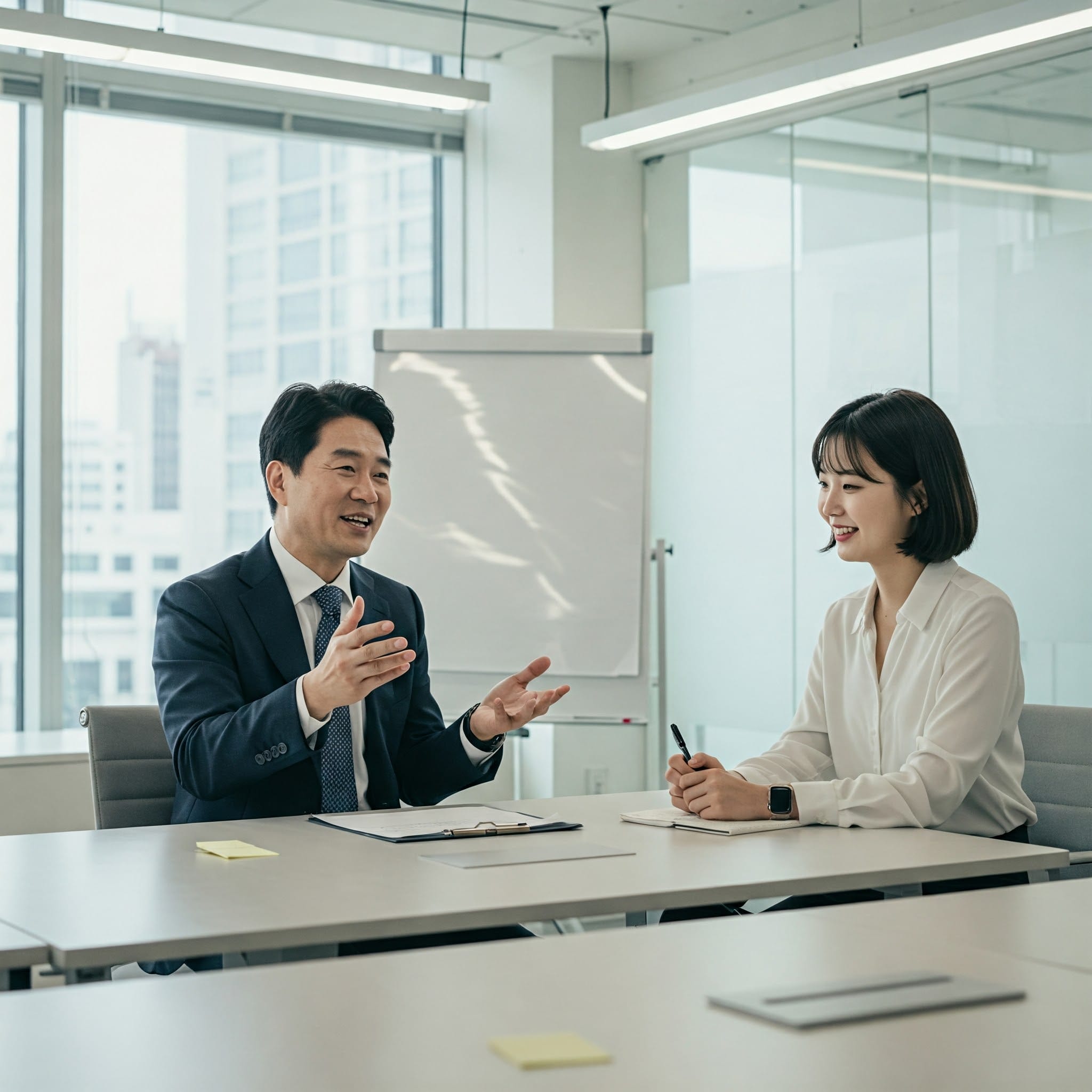 韓国のビジネスマンが握手をしているプロフェッショナルなシーン
