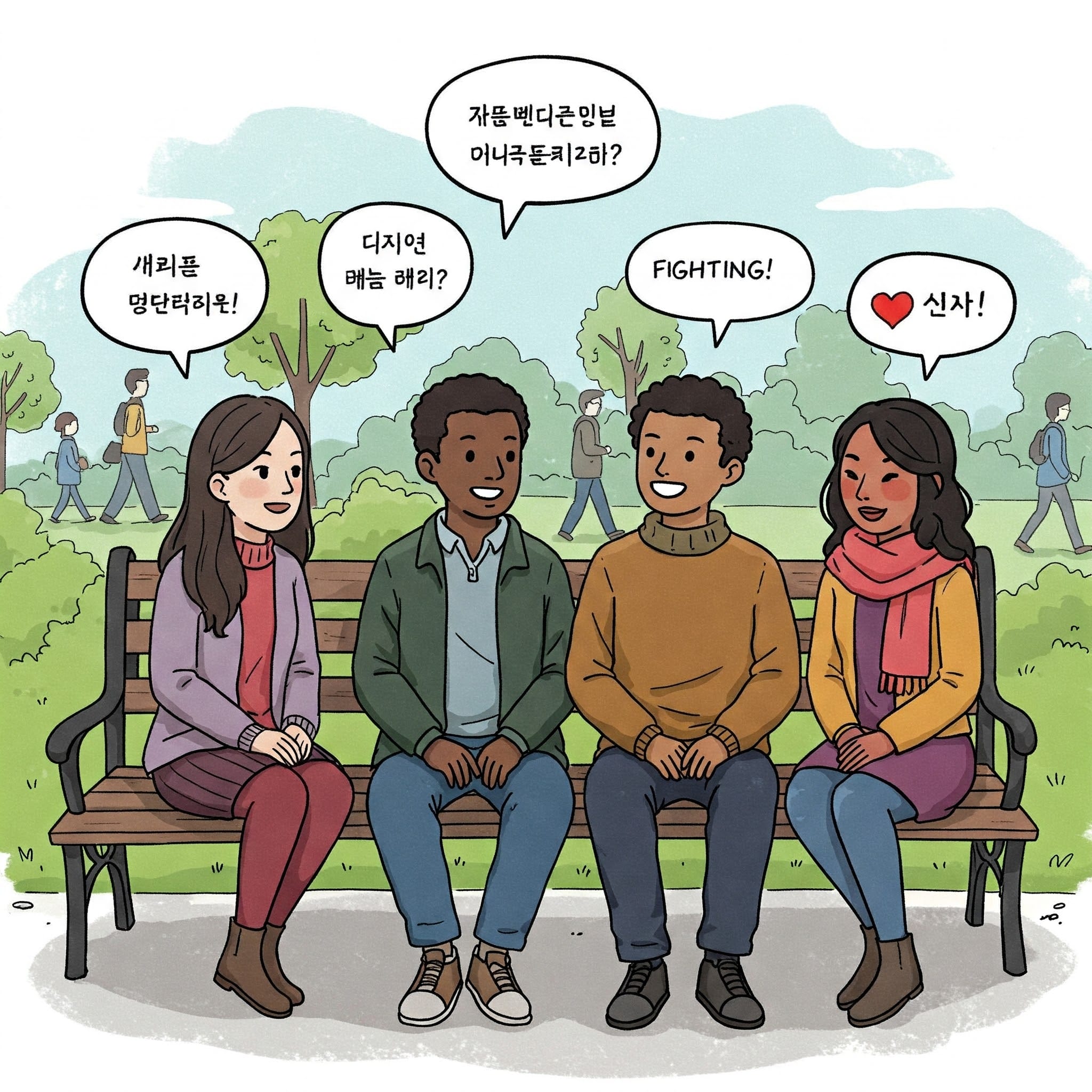韓国語で会話する人々のイラスト
