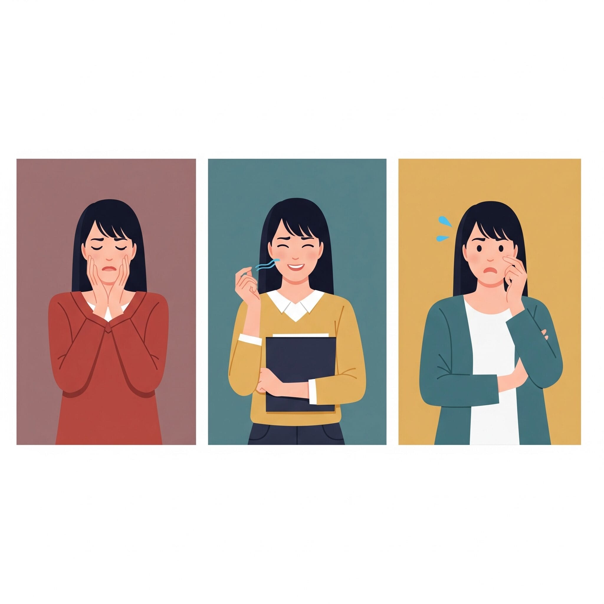嬉しいを表す3つの基本単語のニュアンスの違いを示すイラスト