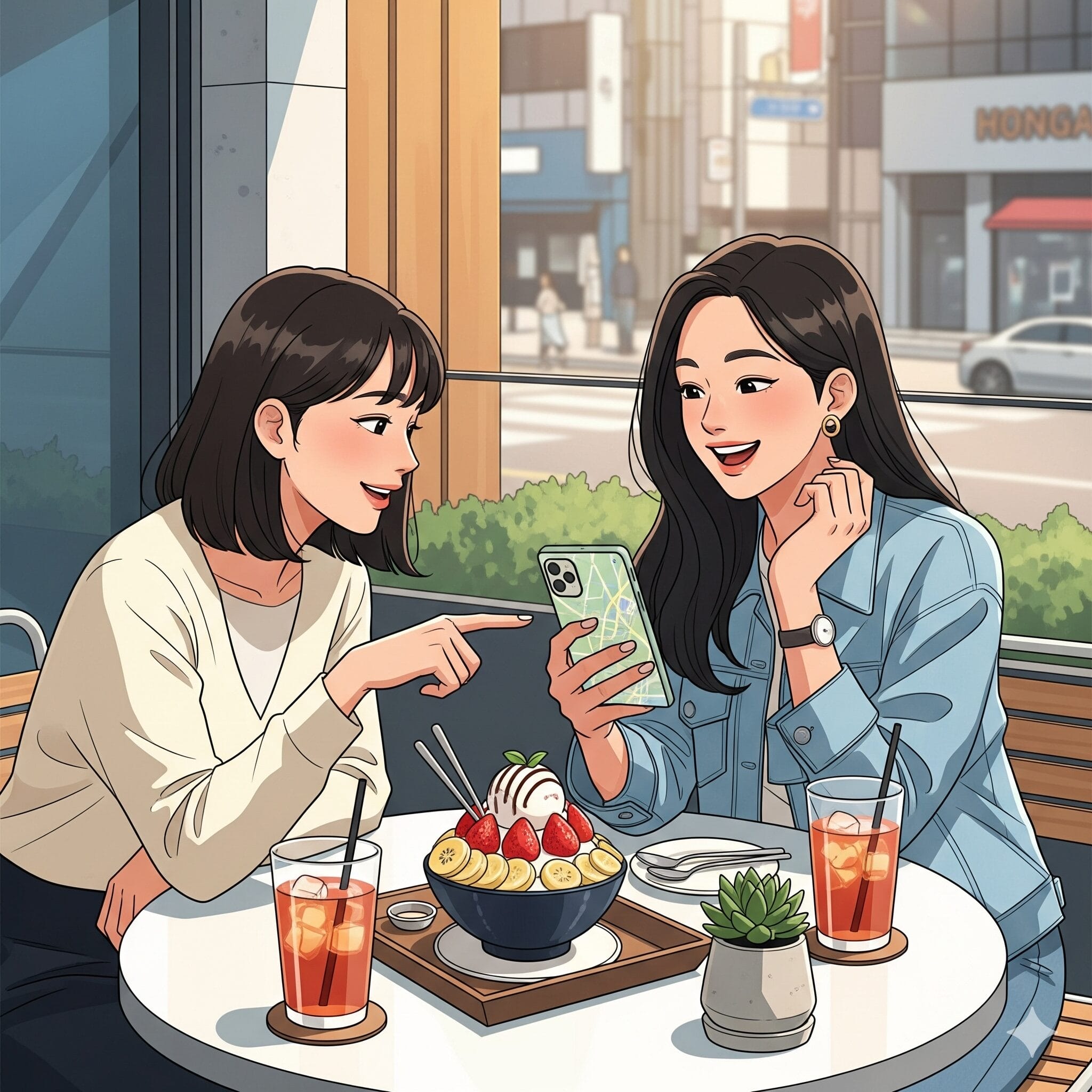 カフェでおしゃべりする2人の女性