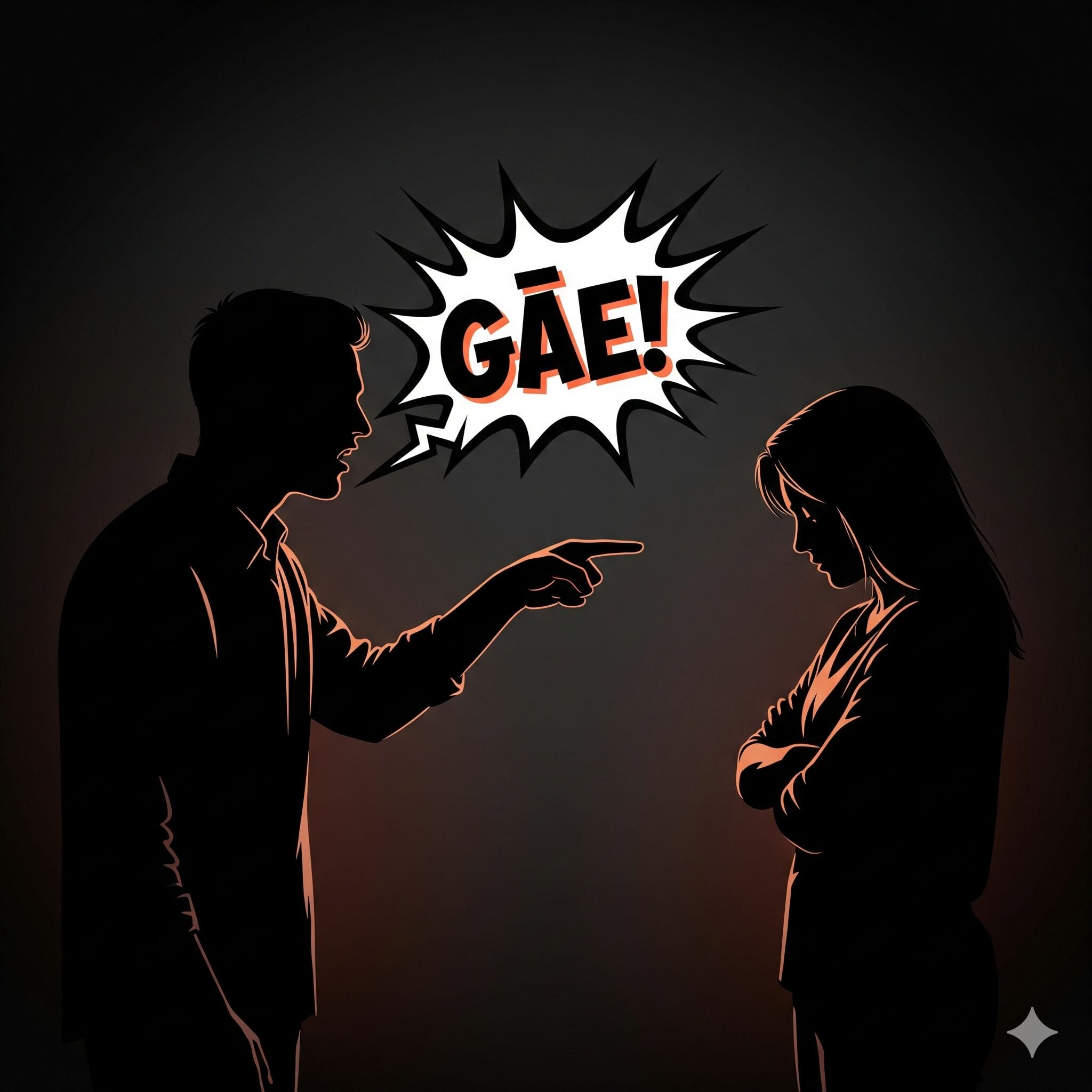 口論する2人のシルエットと「개!」という吹き出し