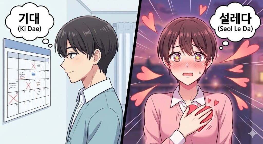 期待する気持ちとときめく気持ちの違いを表すイラスト