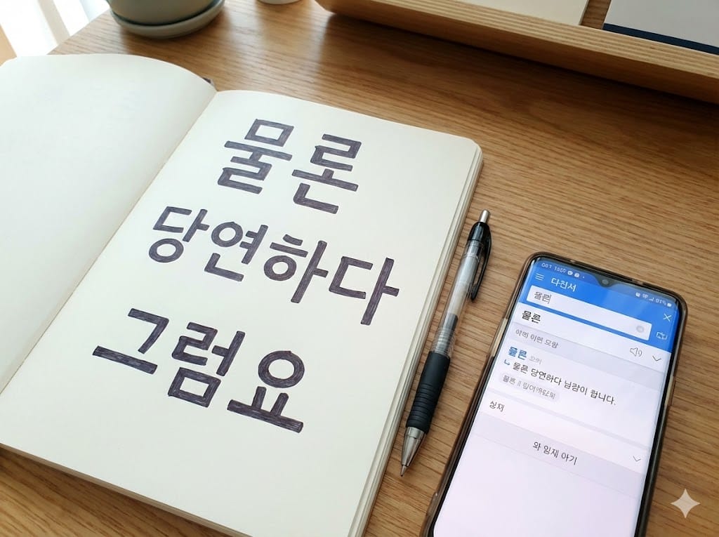 学習ノートに書かれた韓国語の「もちろん」の3つの表現