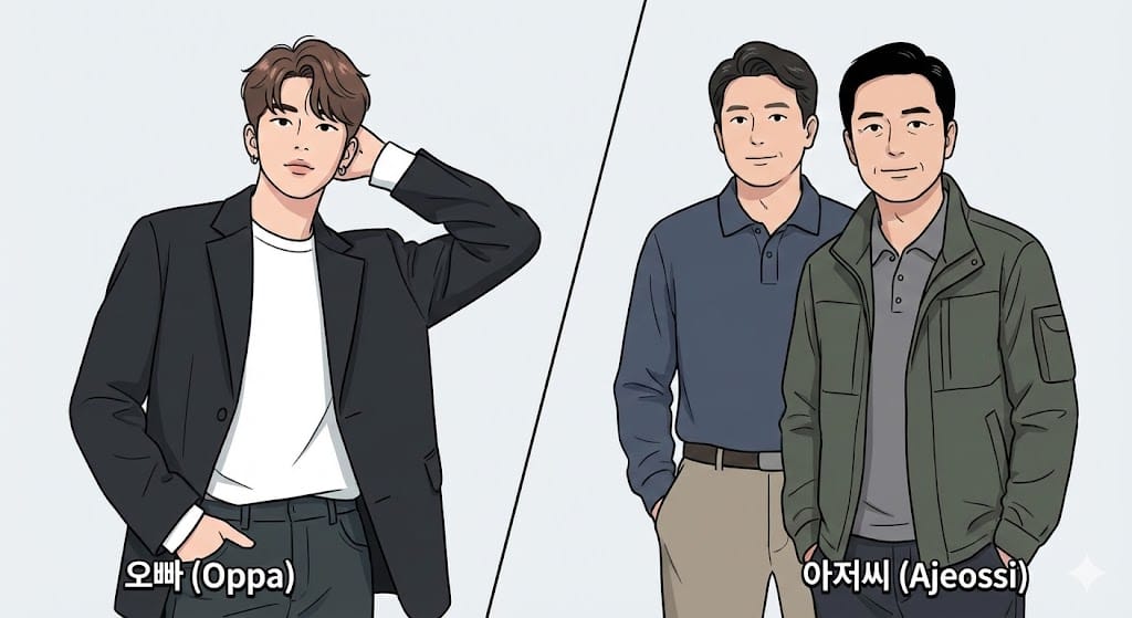 トレンディなオッパと落ち着いたアジョッシの比較イラスト