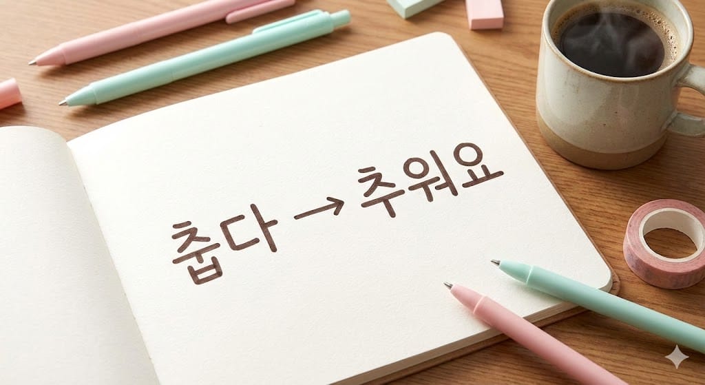 韓国語の춥다が추워요に変化する文法解説のイメージ