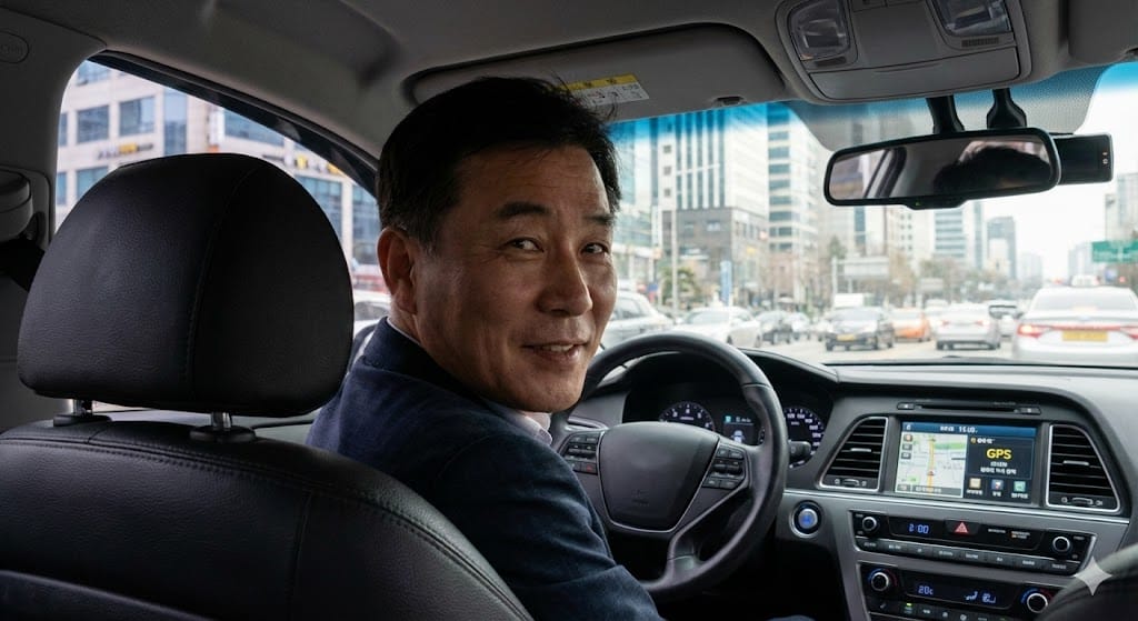 タクシーの運転手さんにアジョッシと呼びかけるシーン