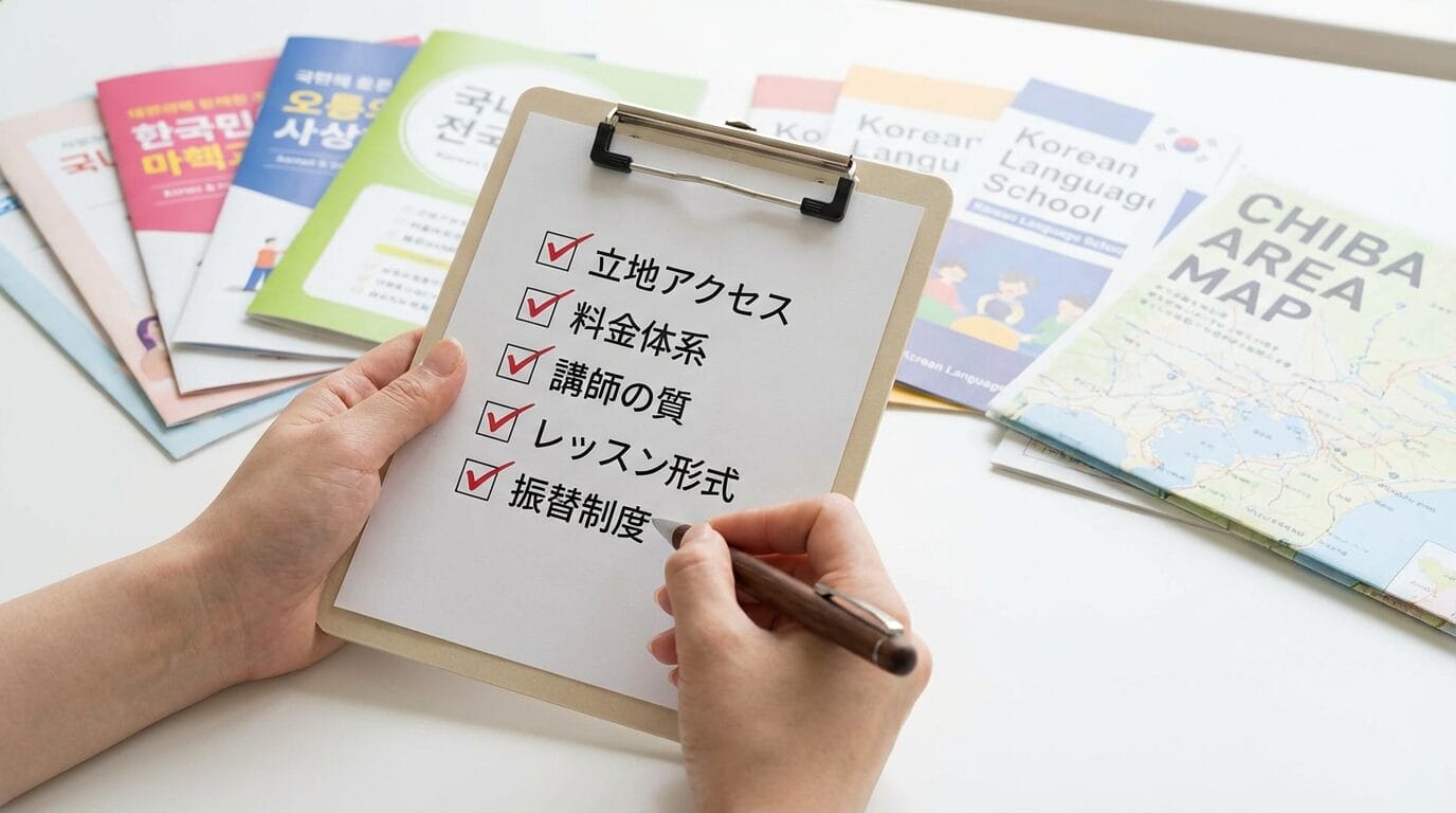 韓国語教室選びのチェックリストとパンフレット