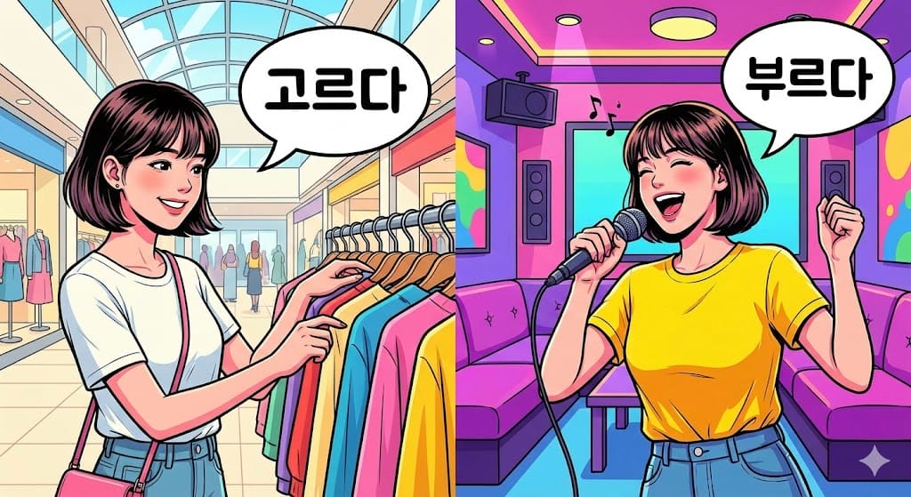 カラオケで歌っている人と服を選んでいる人のイラスト