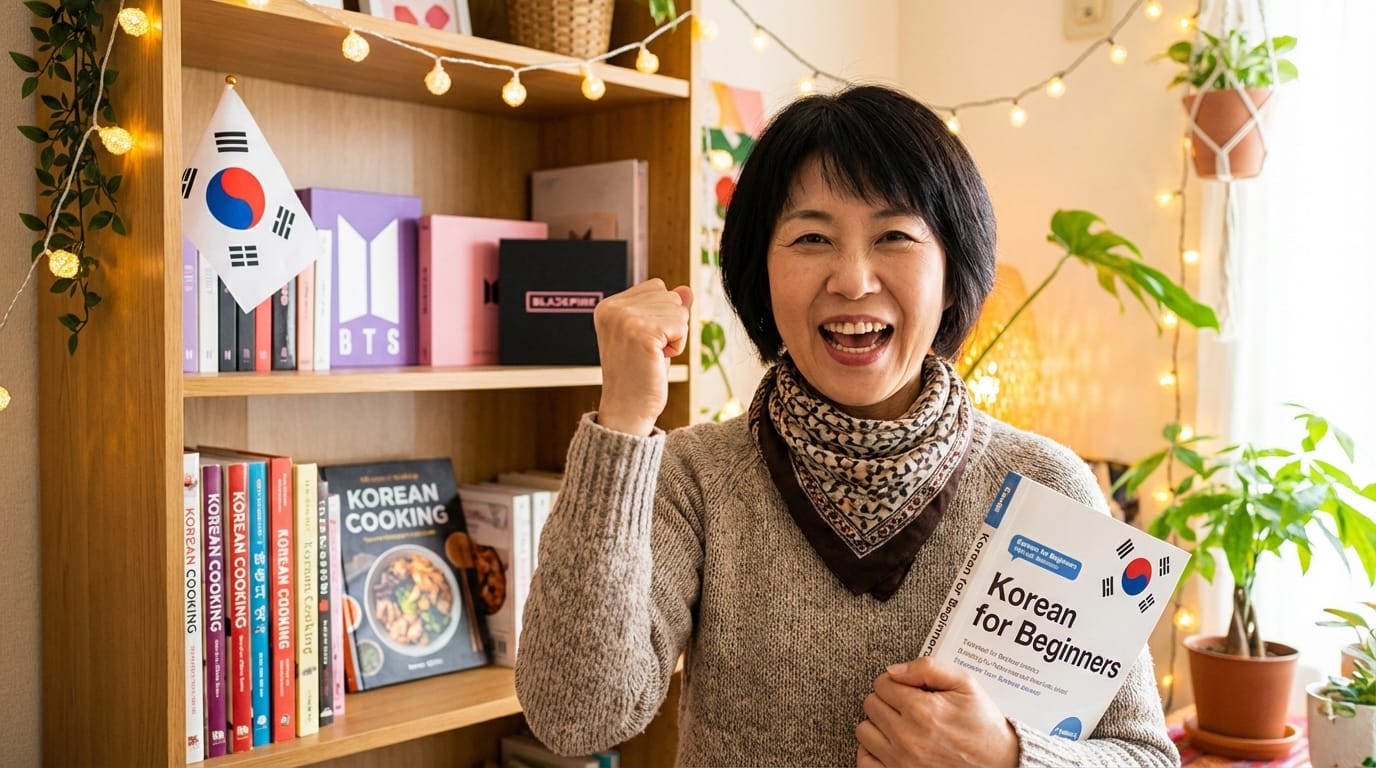 韓国語学習で達成感を感じる女性
