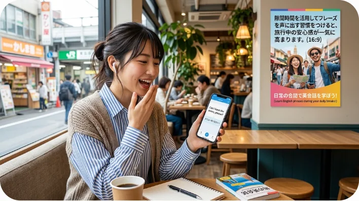韓国語の単語帳やノート、スマートフォンを広げて学習準備をする様子