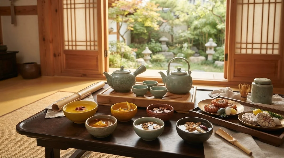 丁寧にお湯を注ぐ伝統的な茶の準備風景