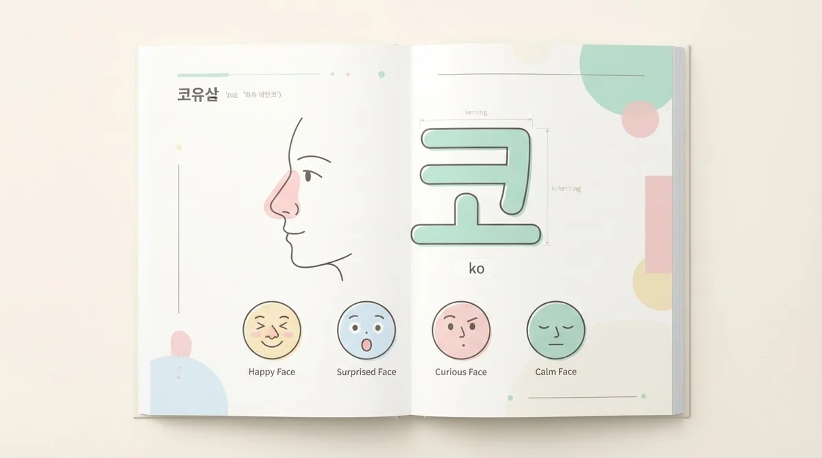韓国語の『鼻』を表すハングルと感情表現のイラスト概念図